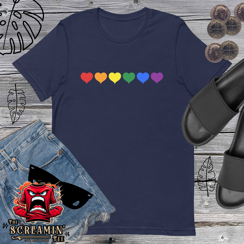 RAINBOW HEARTS UNISEX TSHIRT