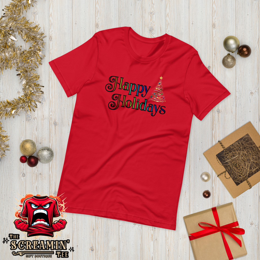 HAPPY HOLIDAYS UNISEX TSHIRT - RAINBOW COLORS