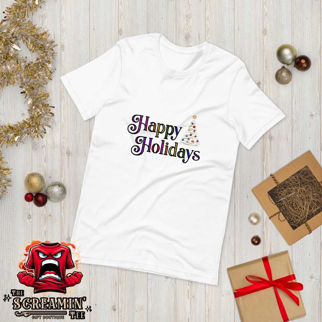 HAPPY HOLIDAYS UNISEX TSHIRT - FESTIVE COLORS