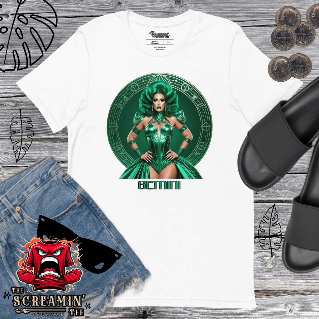 Haus Of Zodiac T-Shirt | Duality Diva (Gemini) featuring a striking graphic design with bold colors.