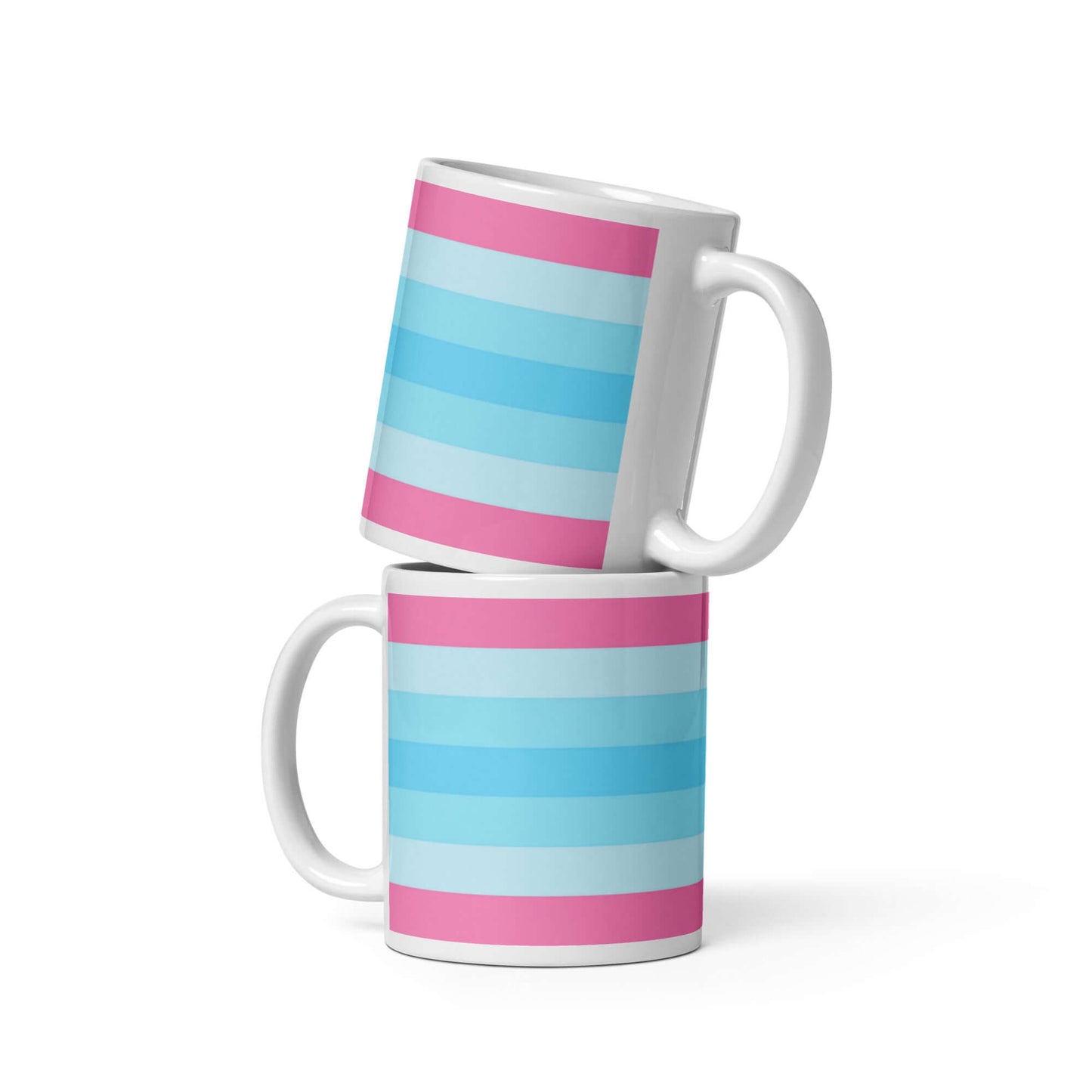 Transmasc Pride Mug design featuring blue and pink stripes, perfect for coffee or tea.