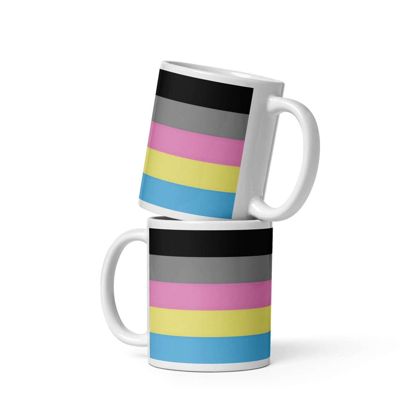 Polygender Pride Mug featuring colorful stripes design, perfect for coffee and tea lovers.
