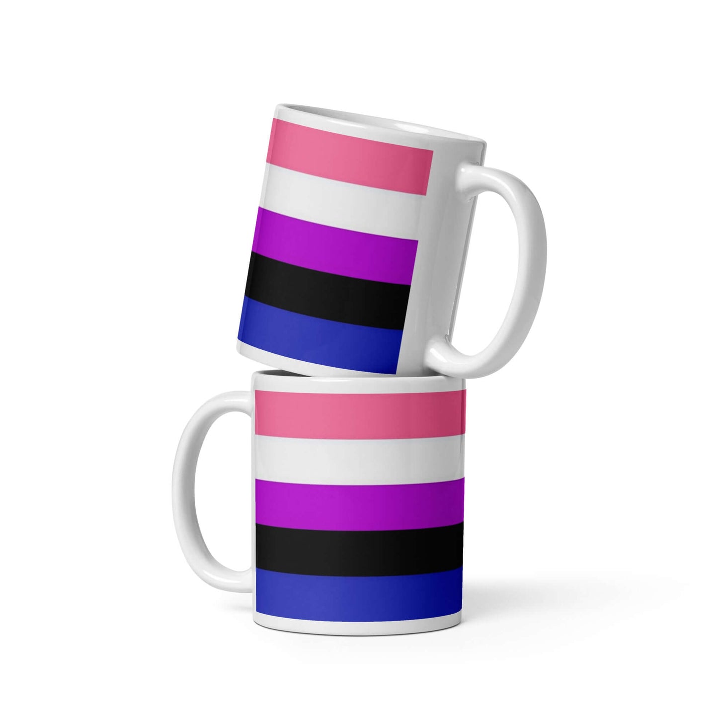 Genderfluid Genderflexible Pride Mug featuring vibrant stripes in pink, blue, black, and white, perfect for any beverage.
