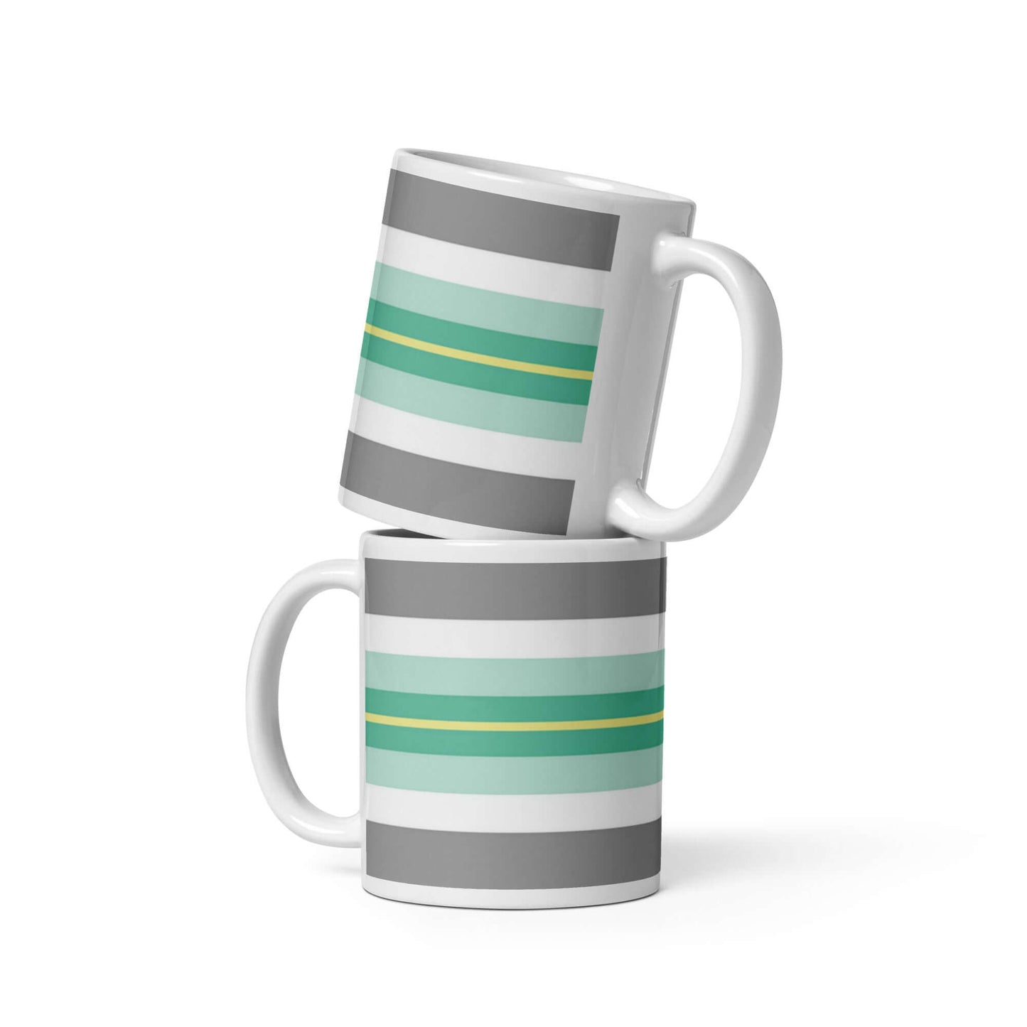 Paragender Pride Mug featuring stripes in teal and gray against a glossy white background, perfect for any beverage.