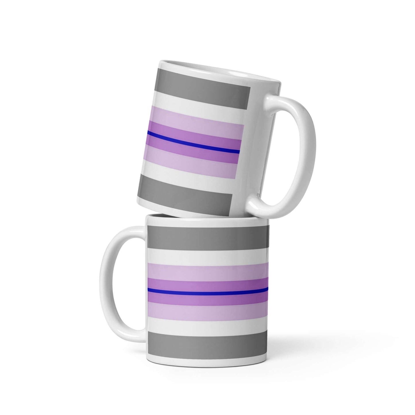 Paraboy Pride Mug design featuring vivid purple and gray stripes, stacked for a stylish display on a white background.