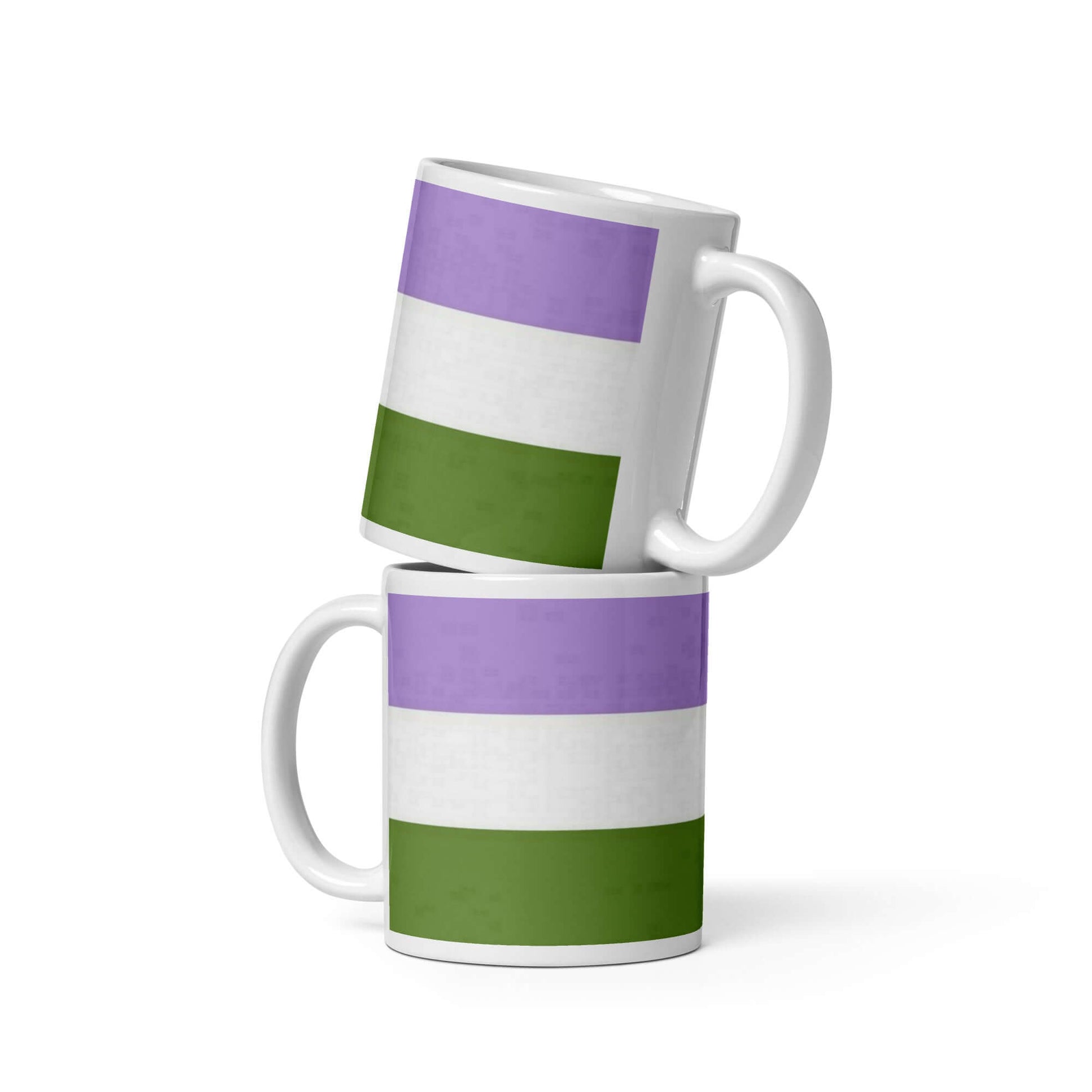 Genderqueer Nonbinary Pride Mug design featuring stacked mugs in genderqueer colors.