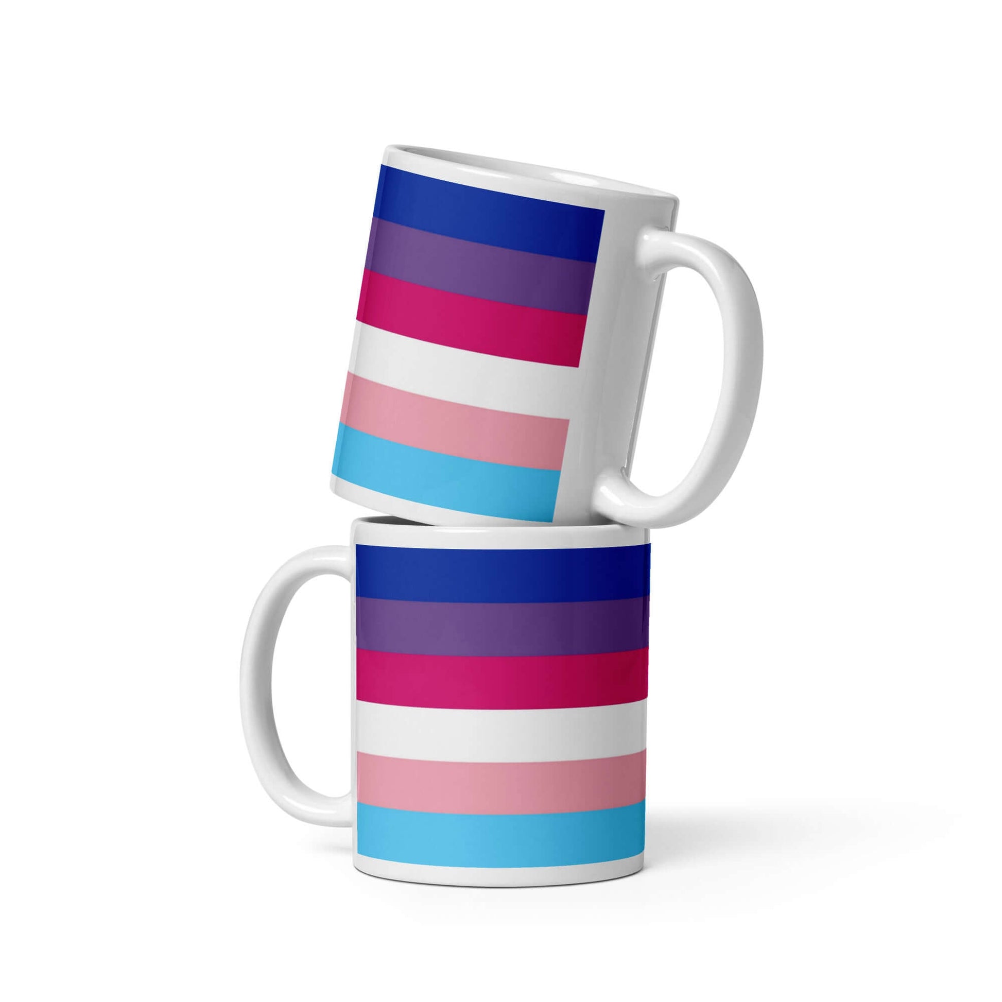 Transgender Bisexual III Pride Mug featuring vibrant striped design on ceramic mugs.