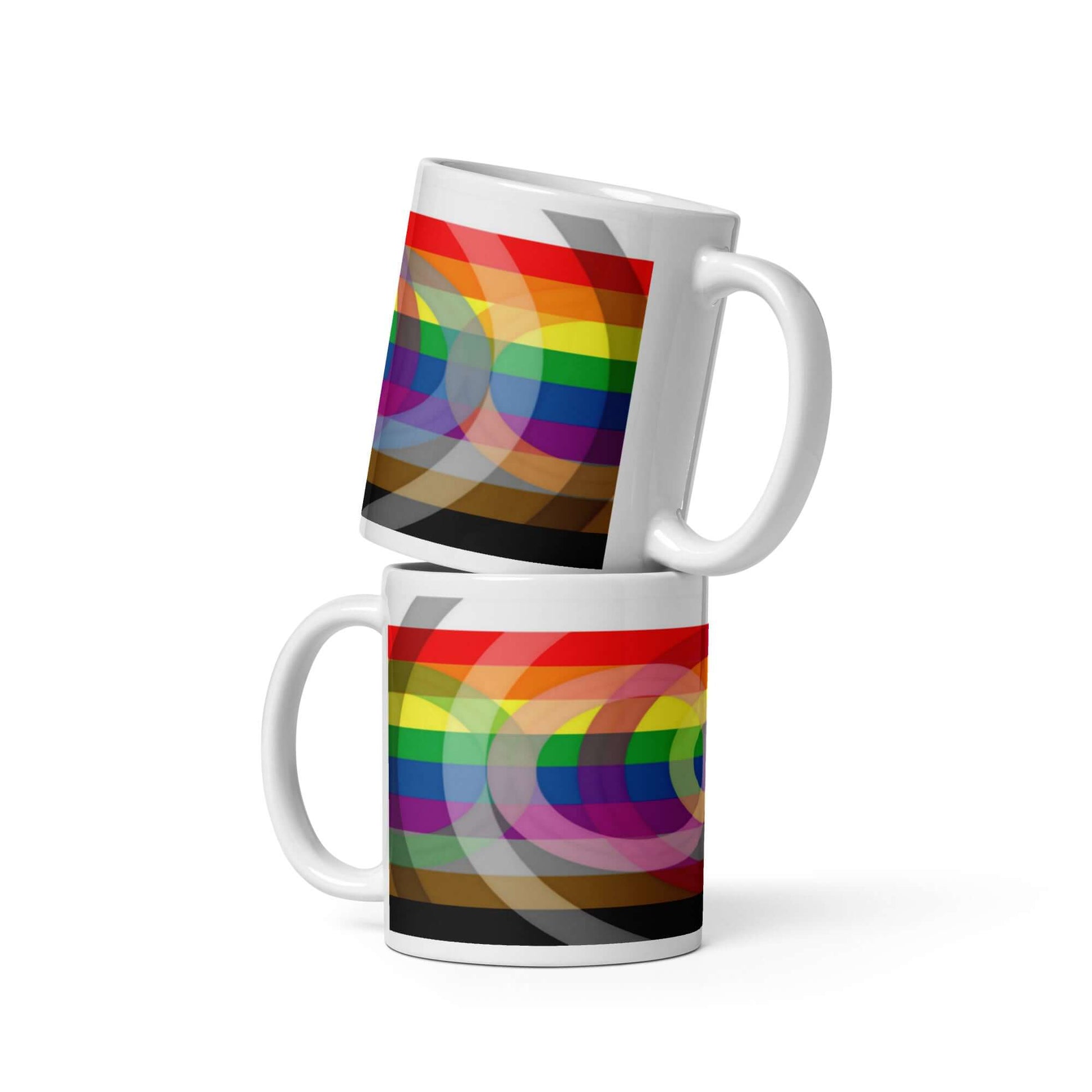 Outburo Intersectional Pride Mug featuring vibrant colors and a modern design, perfect for any beverage.