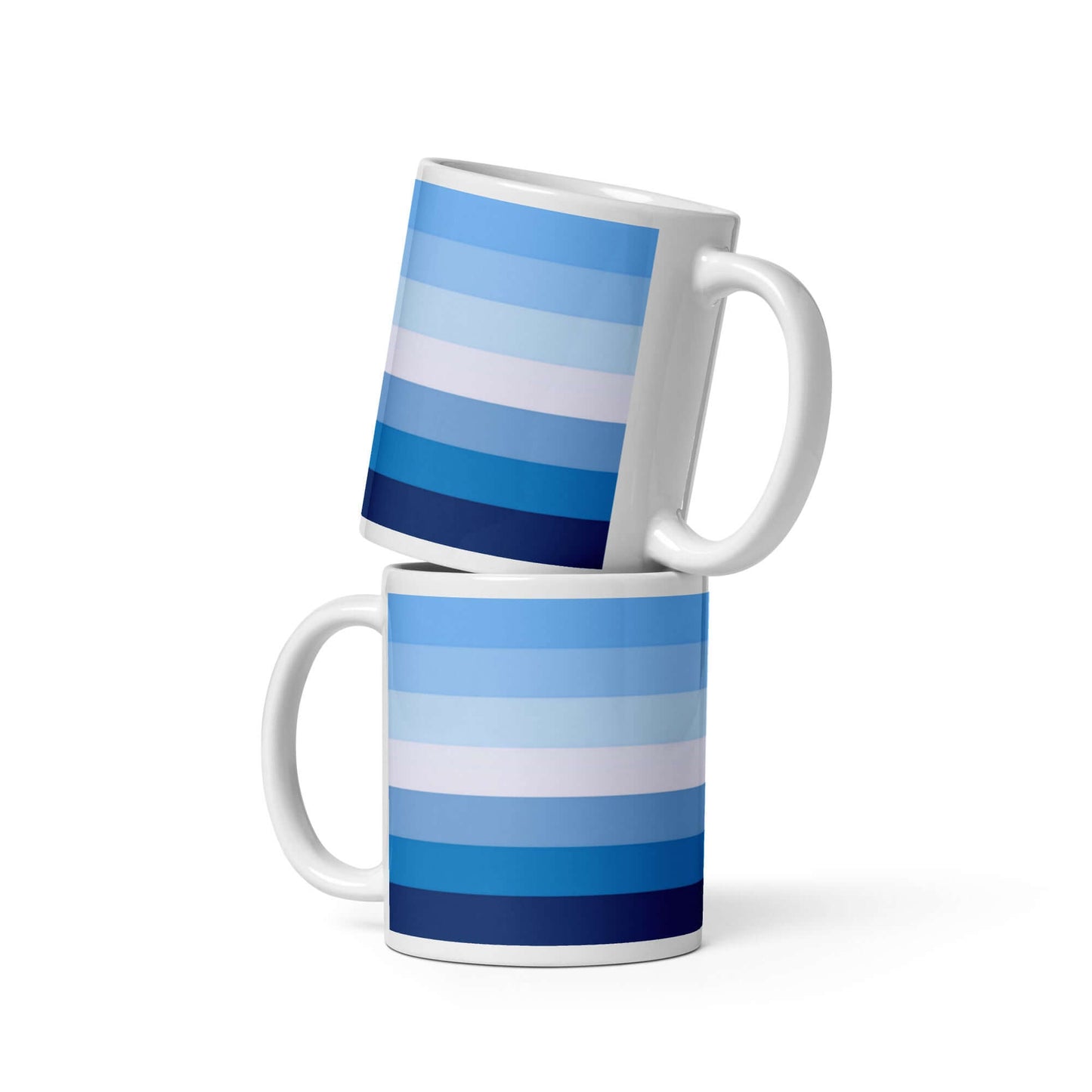 Two decorative mugs featuring a blue gradient design, ideal for showing pride while enjoying beverages.