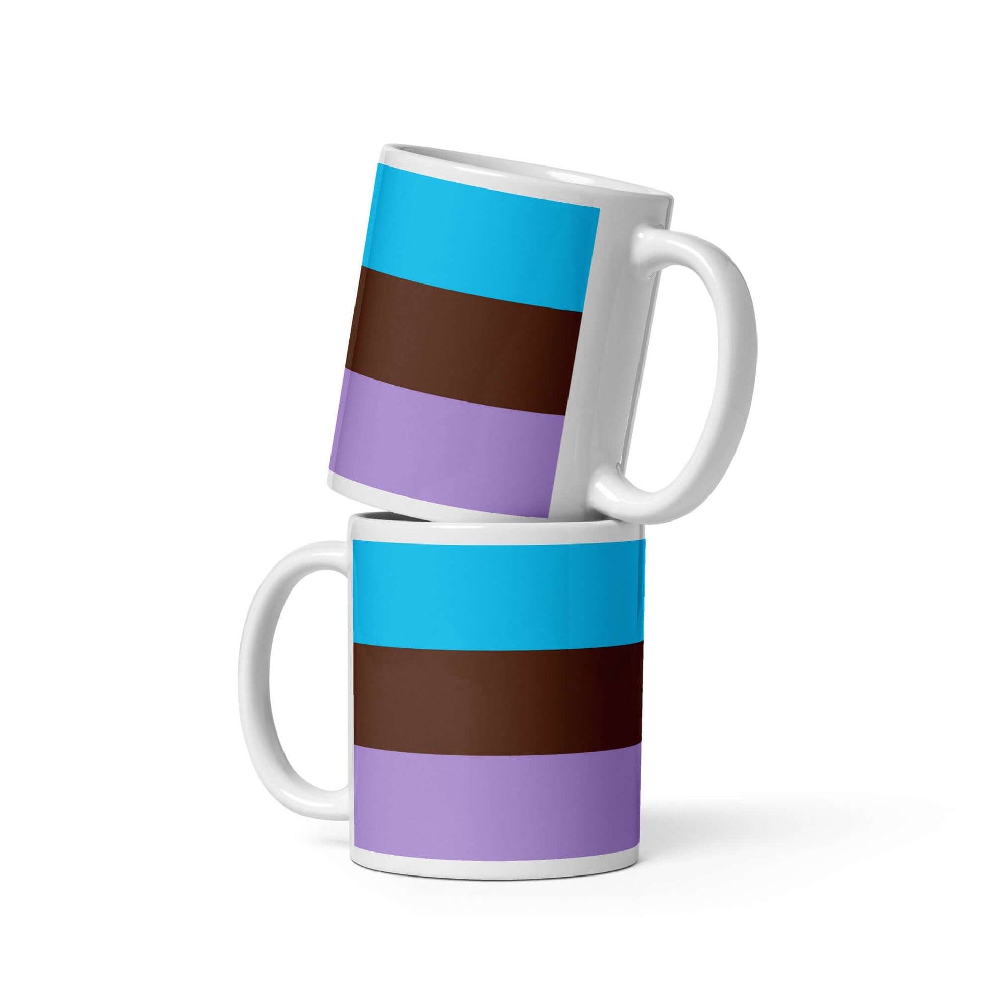 Androsexual Pride Mug featuring vibrant colors in blue, brown, and purple stripes, perfect for all beverages.