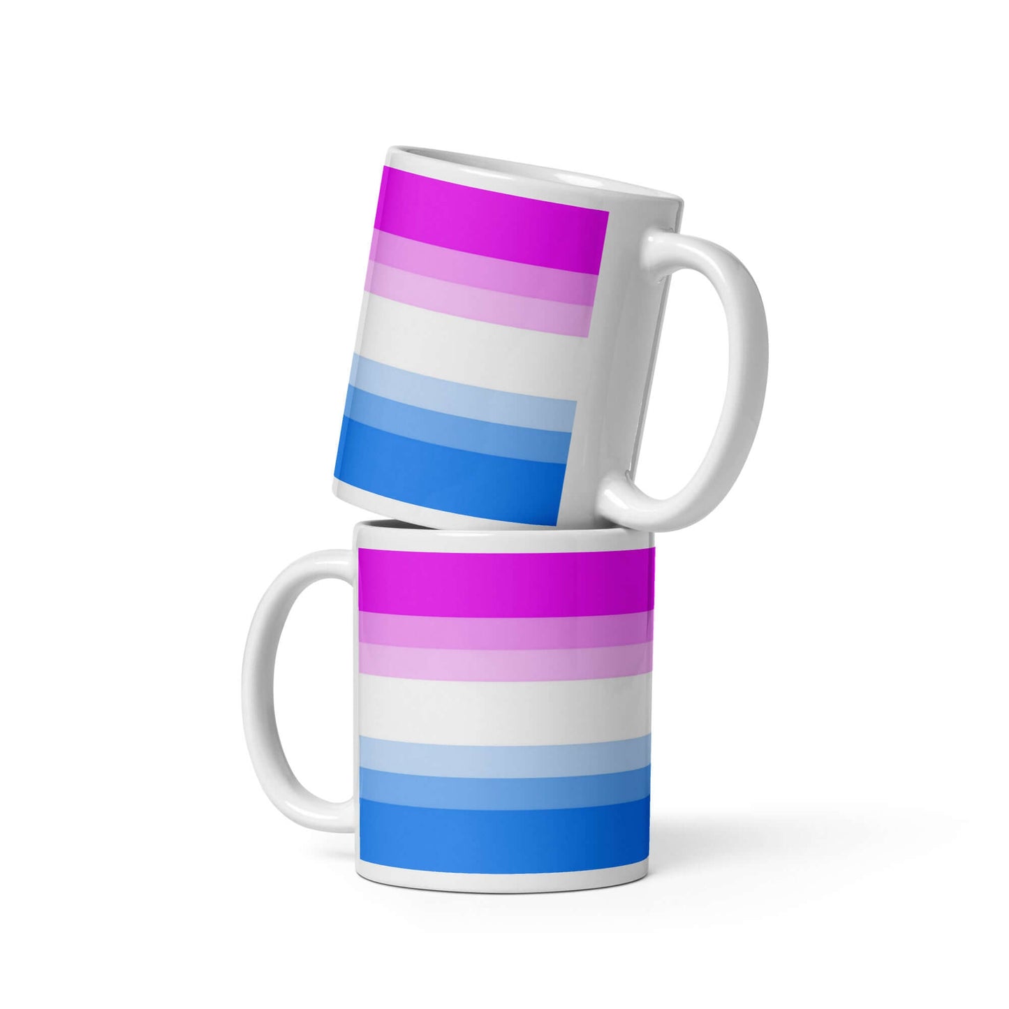 Bi-Curious Pride Mug design featuring vibrant stripes in pink and blue, perfect for coffee or tea.