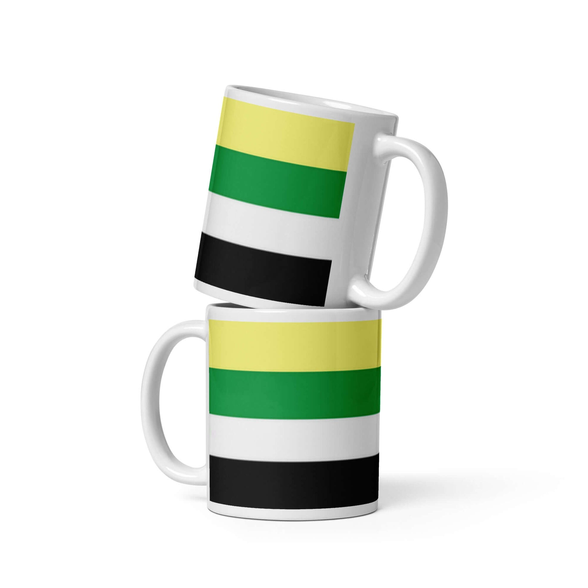 Ceterosexual Pride Mug featuring bold striped design in green, yellow, and black, perfect for coffee or tea.