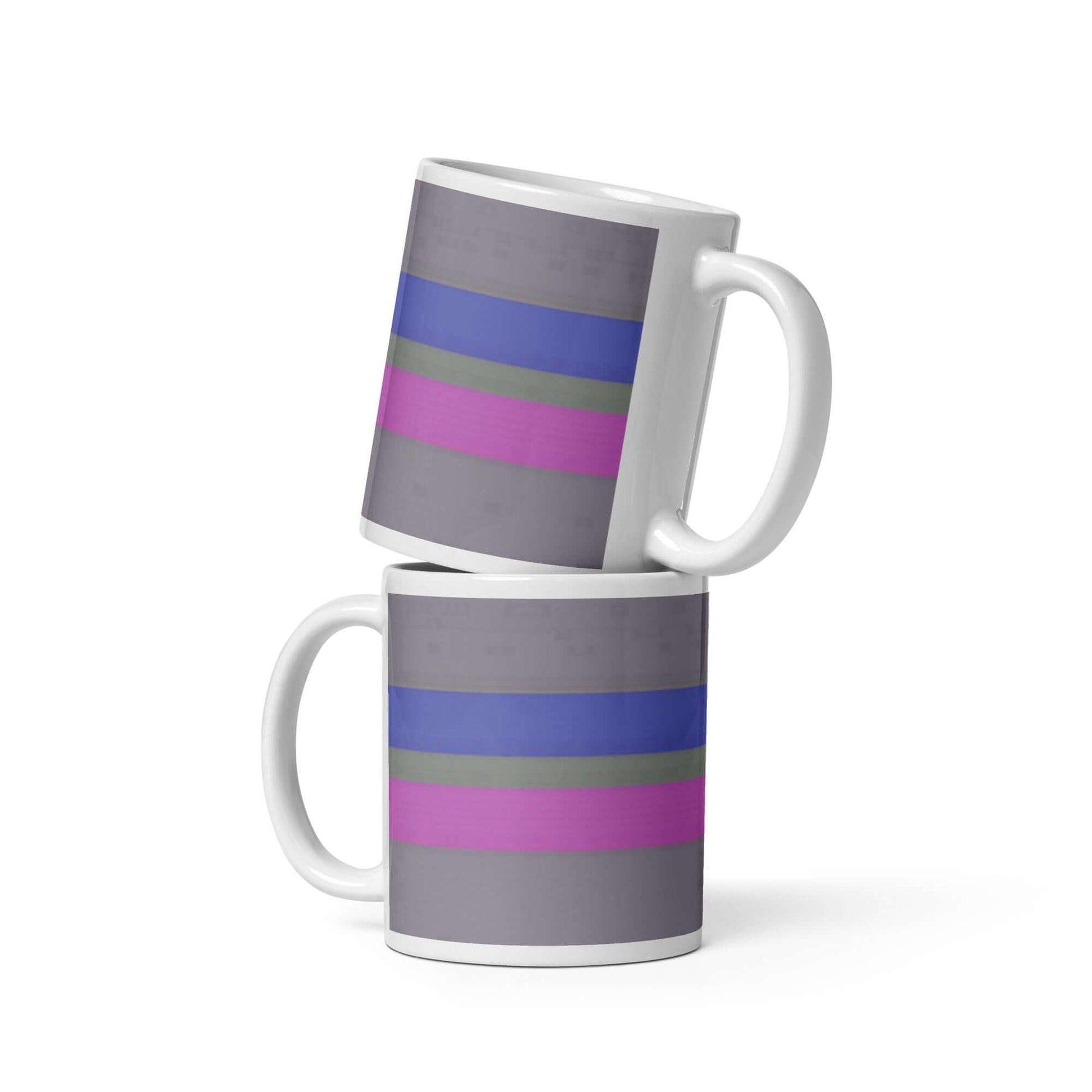 Androgynous Pride Mug featuring vibrant stripes in a stack, perfect for coffee, tea, or daily use.