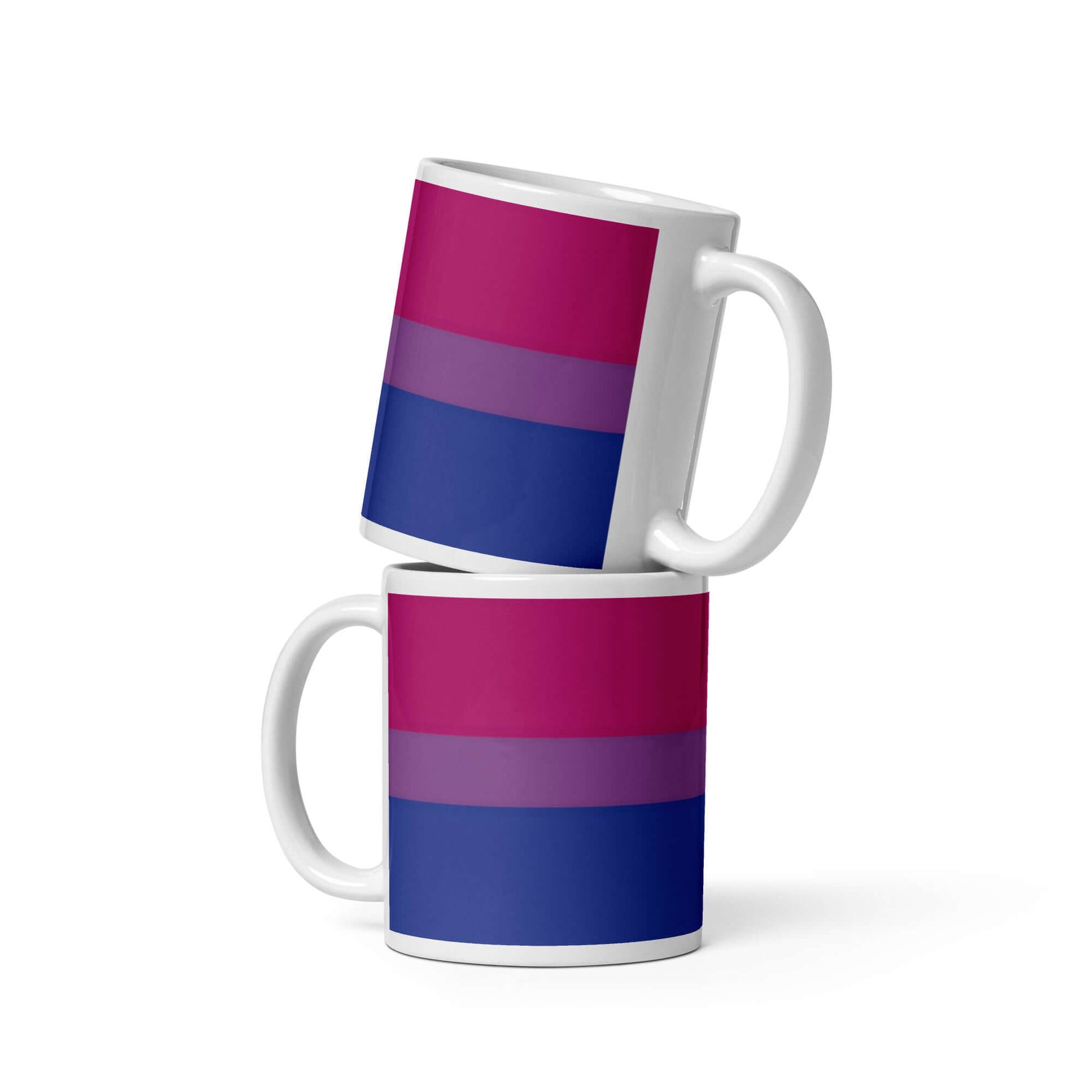 Bisexual Pride Mug stacked to showcase vibrant colors on glossy ceramic surface.