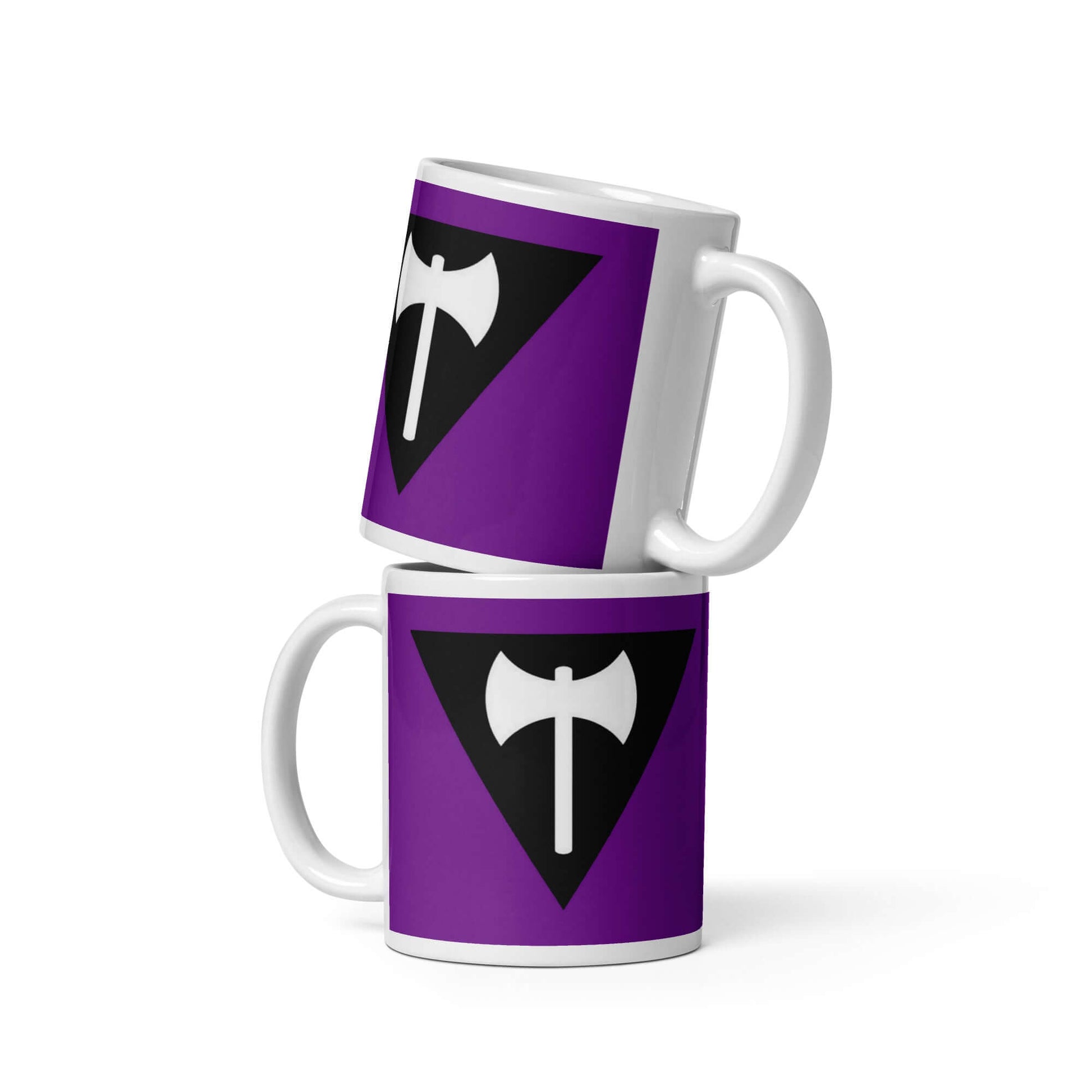 Lesbian Labys Pride Mug featuring a vivid purple design with an axe symbol, perfect for coffee or tea.