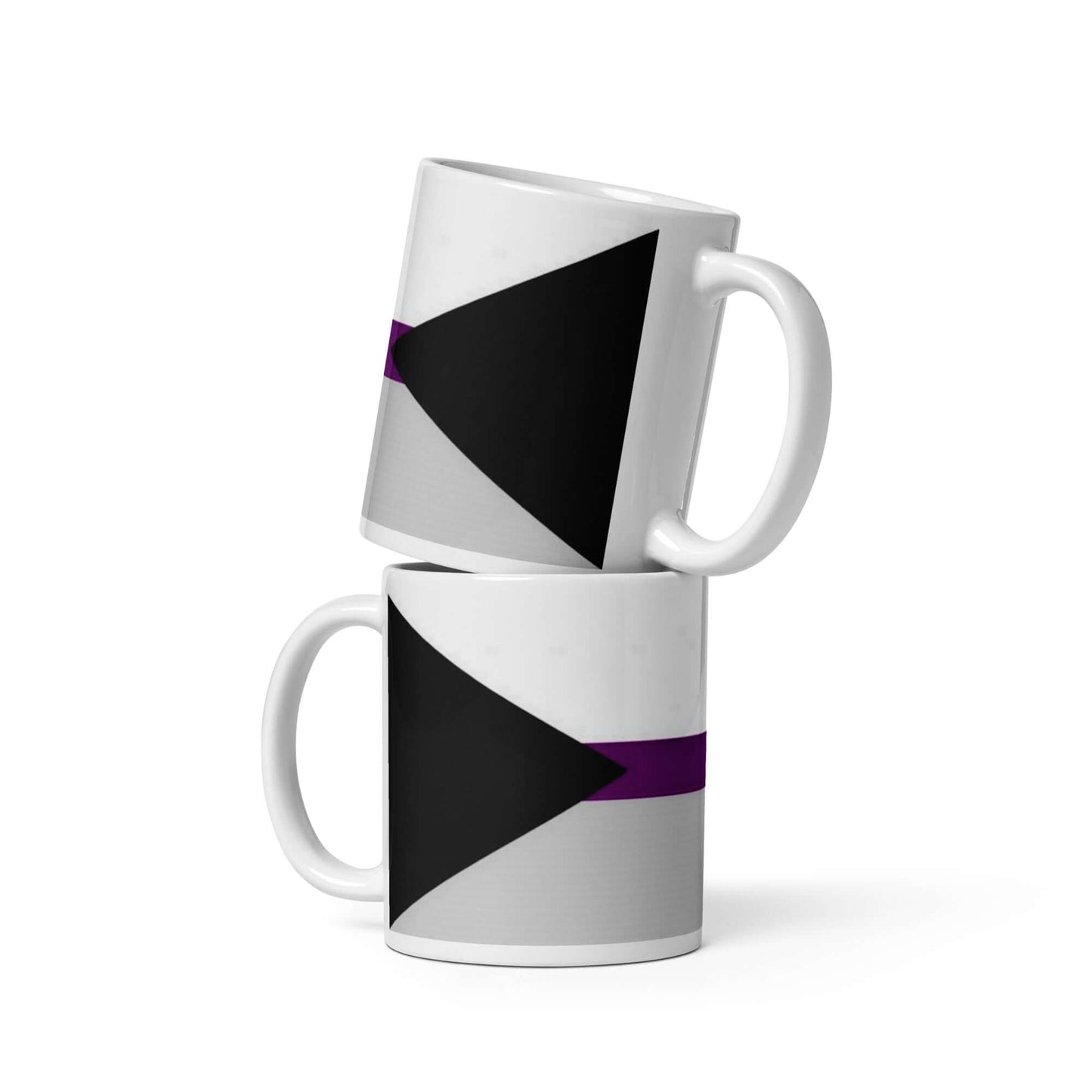 Demisexual Pride Mug with black and purple design showcasing pride colors, perfect for coffee or tea.