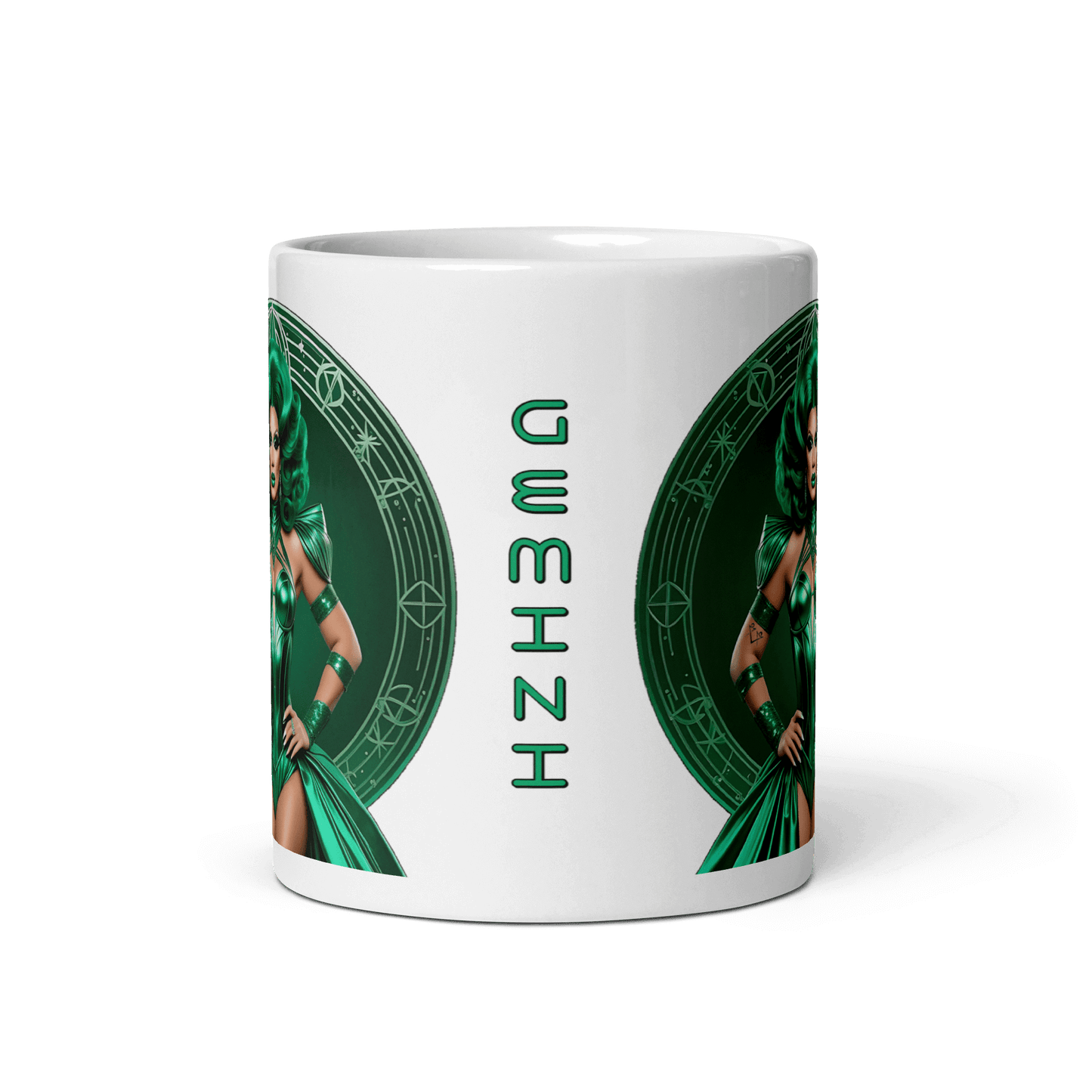 Haus Of Zodiac Mug | Duality Diva (Gemini) featuring vibrant green design and astrology artwork.