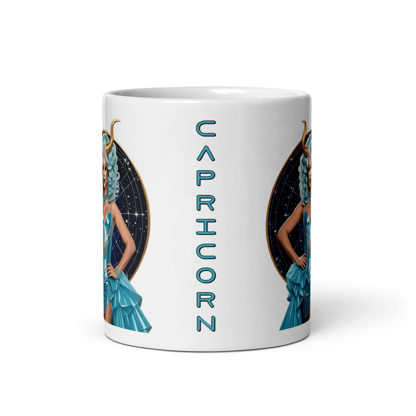 Haus Of Zodiac Mug | Go-Tya Glamour (Capricorn) featuring a vibrant Capricorn design on a ceramic mug.