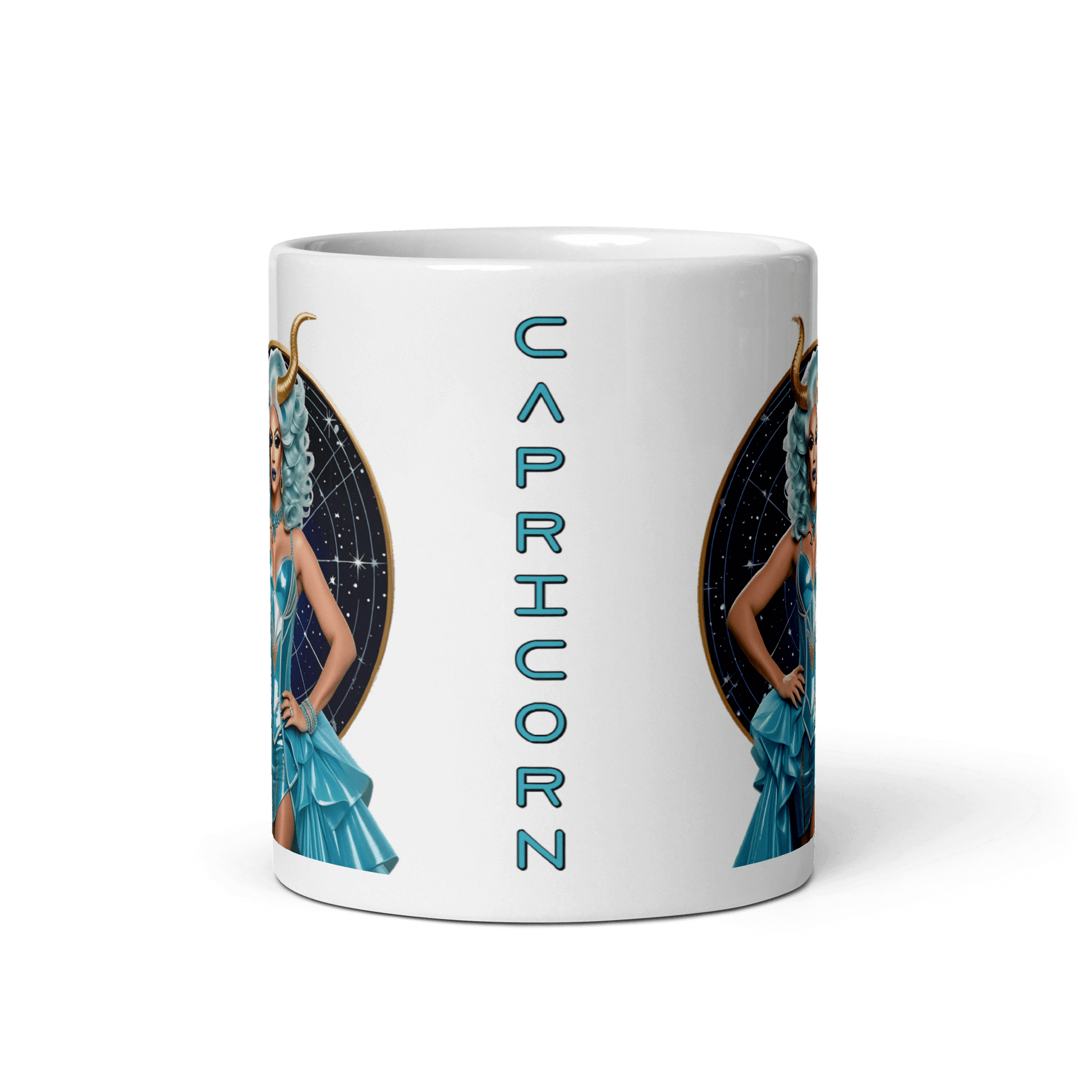Haus Of Zodiac Mug | Go-Tya Glamour (Capricorn) featuring a vibrant Capricorn design on a ceramic mug.