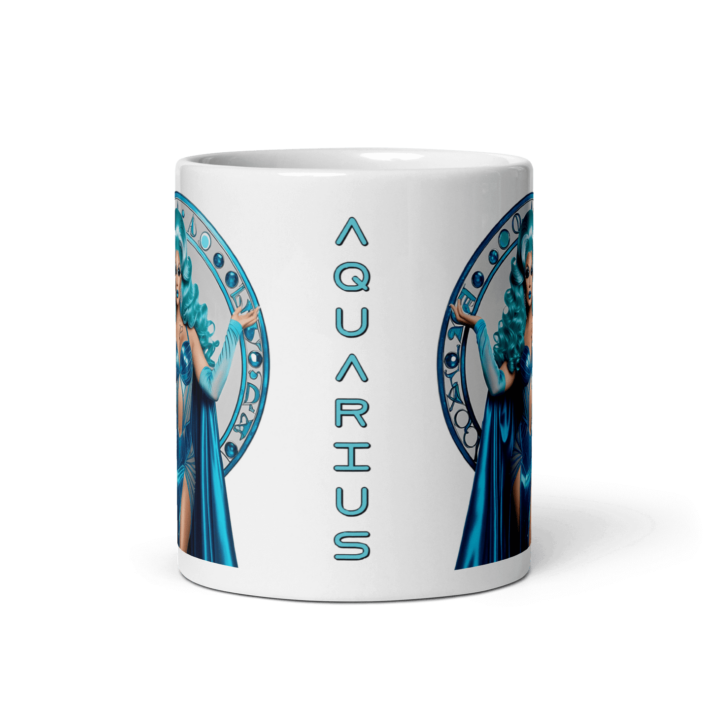 Haus Of Zodiac Mug | Aqua D'Aura (Aquarius) featuring a detailed Aquarius design and vibrant colors.
