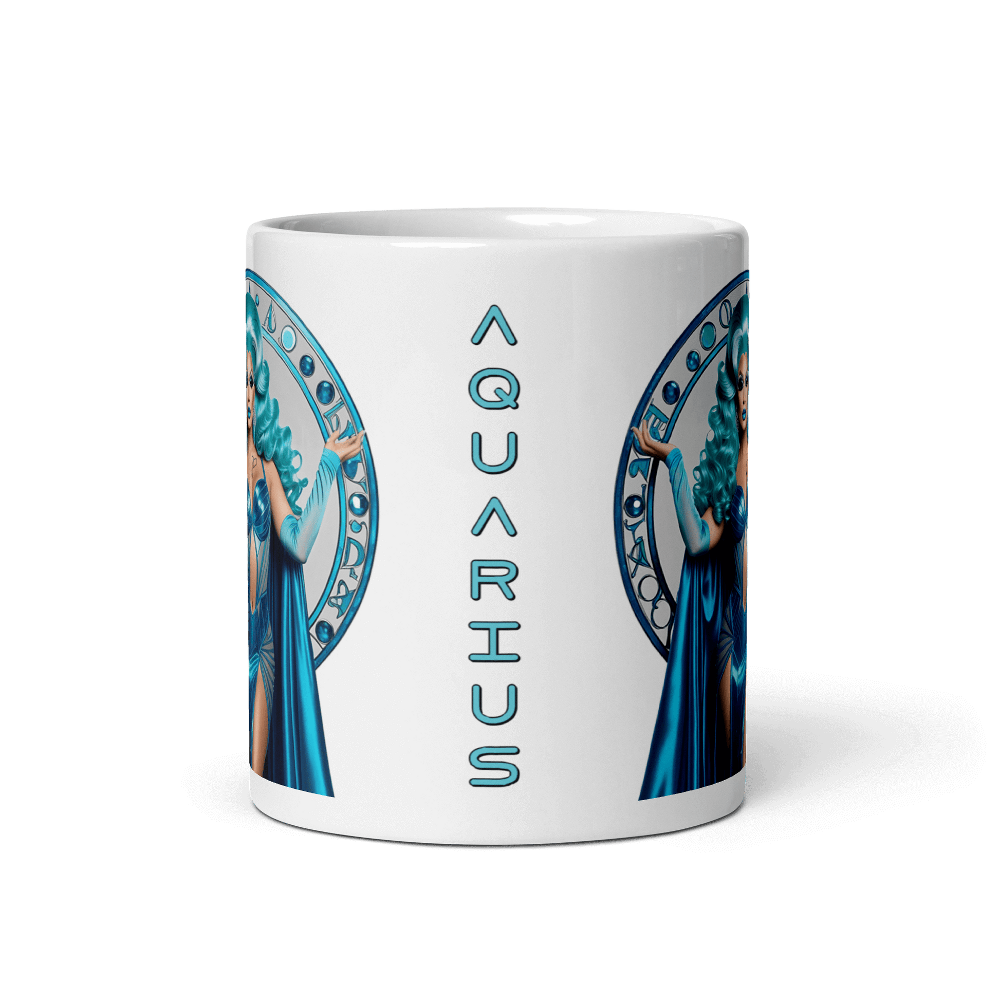 Haus Of Zodiac Mug | Aqua D'Aura (Aquarius) featuring a detailed Aquarius design and vibrant colors.