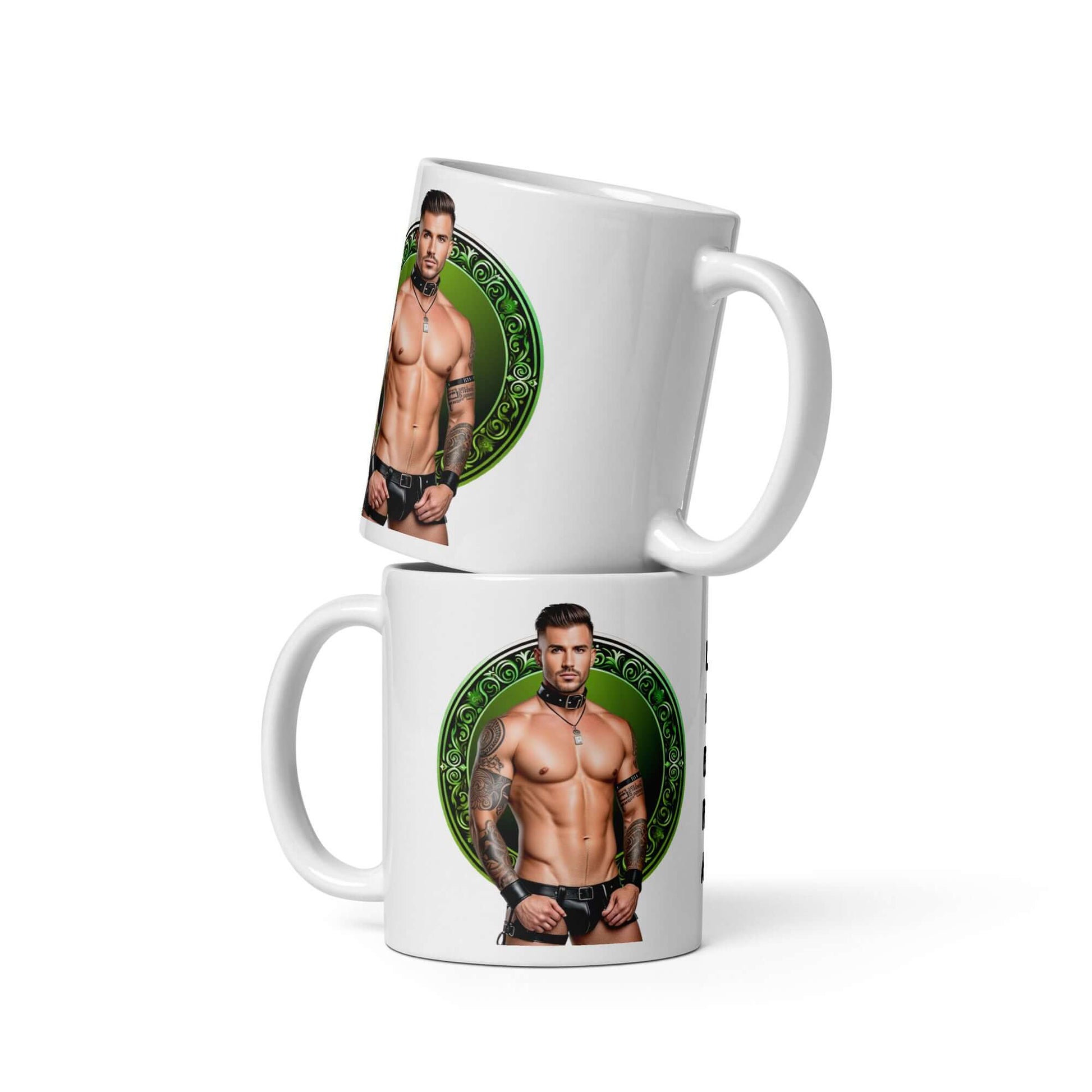 Haus Of Zodiac Mug | Leatherman Pierce (Libra) ceramic mug featuring a vibrant print of a muscular man.