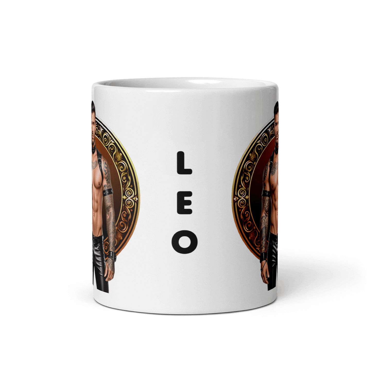 Haus Of Zodiac Mug | Leatherman Rex (Leo) featuring a muscular character design with LEO text.