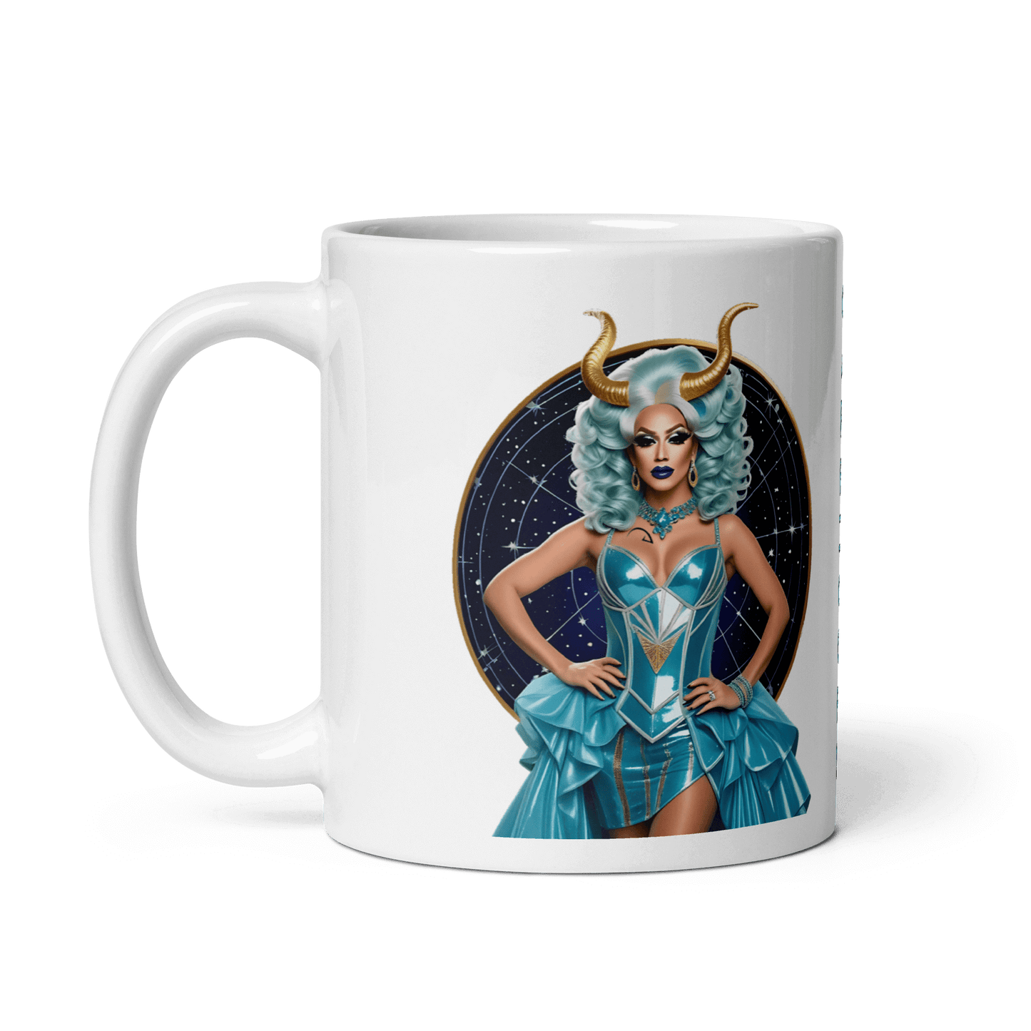 Haus Of Zodiac Mug | Go-Tya Glamour (Capricorn) featuring an artistic design of a glamorous Capricorn character.