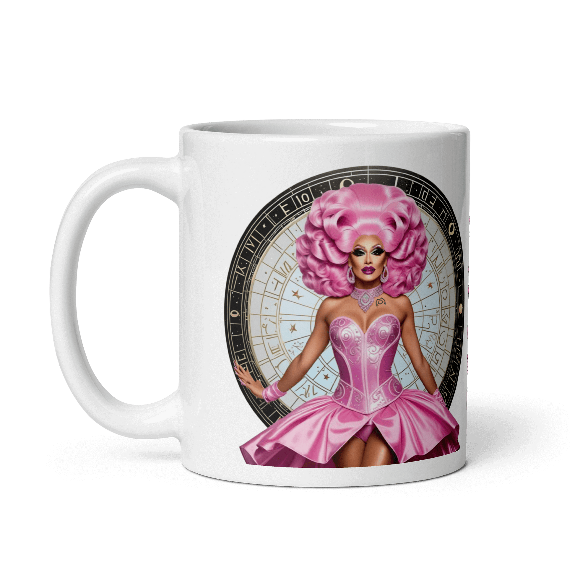 Haus Of Zodiac Mug | Shell We Dance (Cancer) featuring vibrant pink design and astrological motif.