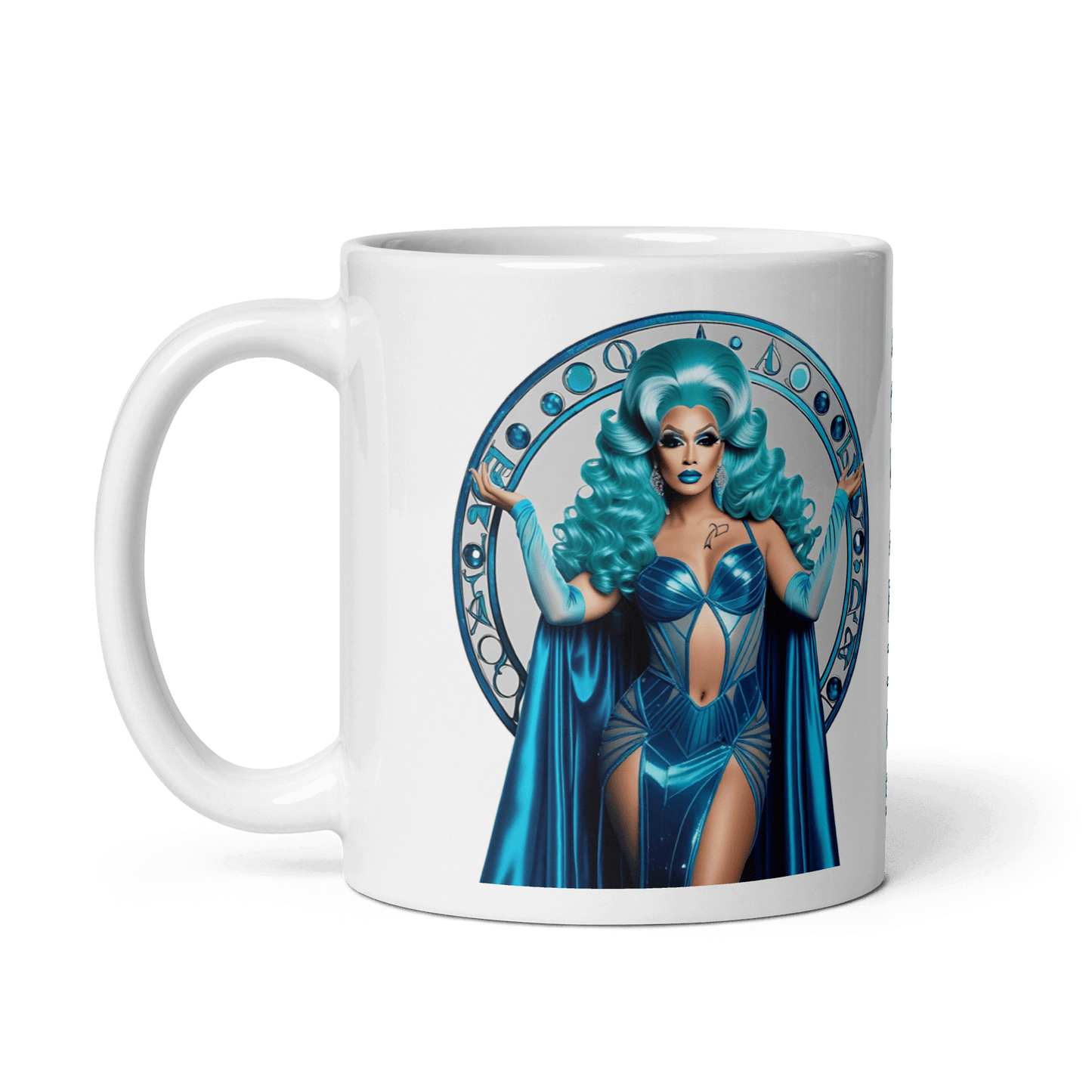 Haus Of Zodiac Mug | Aqua D'Aura (Aquarius) featuring a vibrant design with a glamorous character.