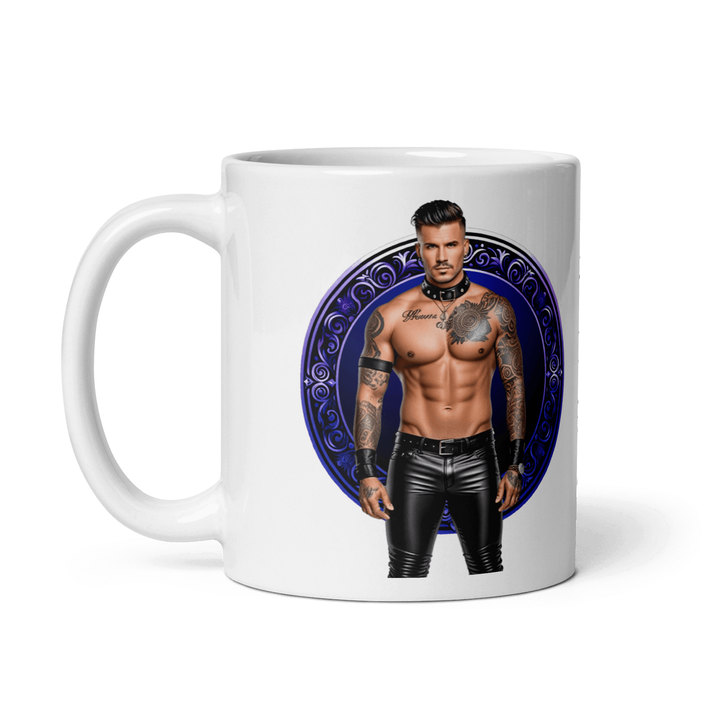 Haus Of Zodiac Mug | Leatherman Dash (Sagittarius) featuring a muscular man with tattoos.