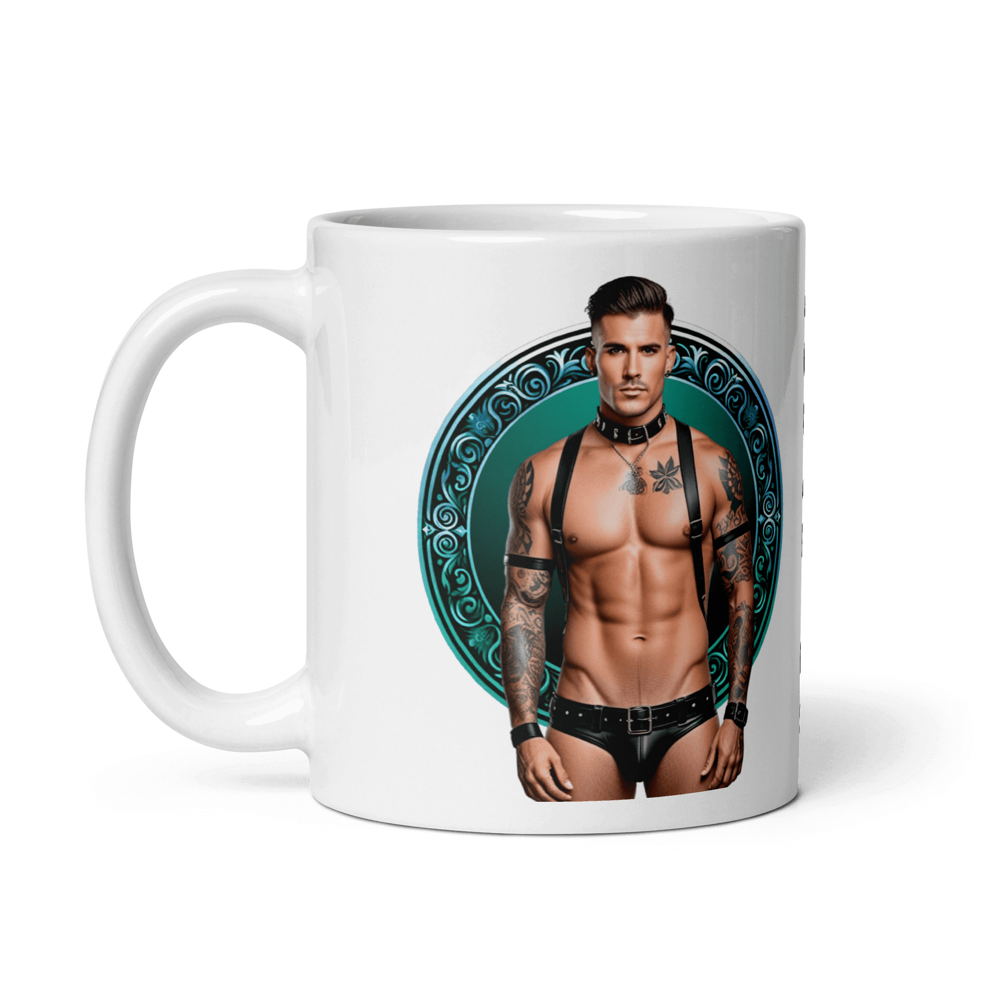 Haus Of Zodiac Mug | Leatherman Kai (Aquarius) featuring a stylish design with a model.