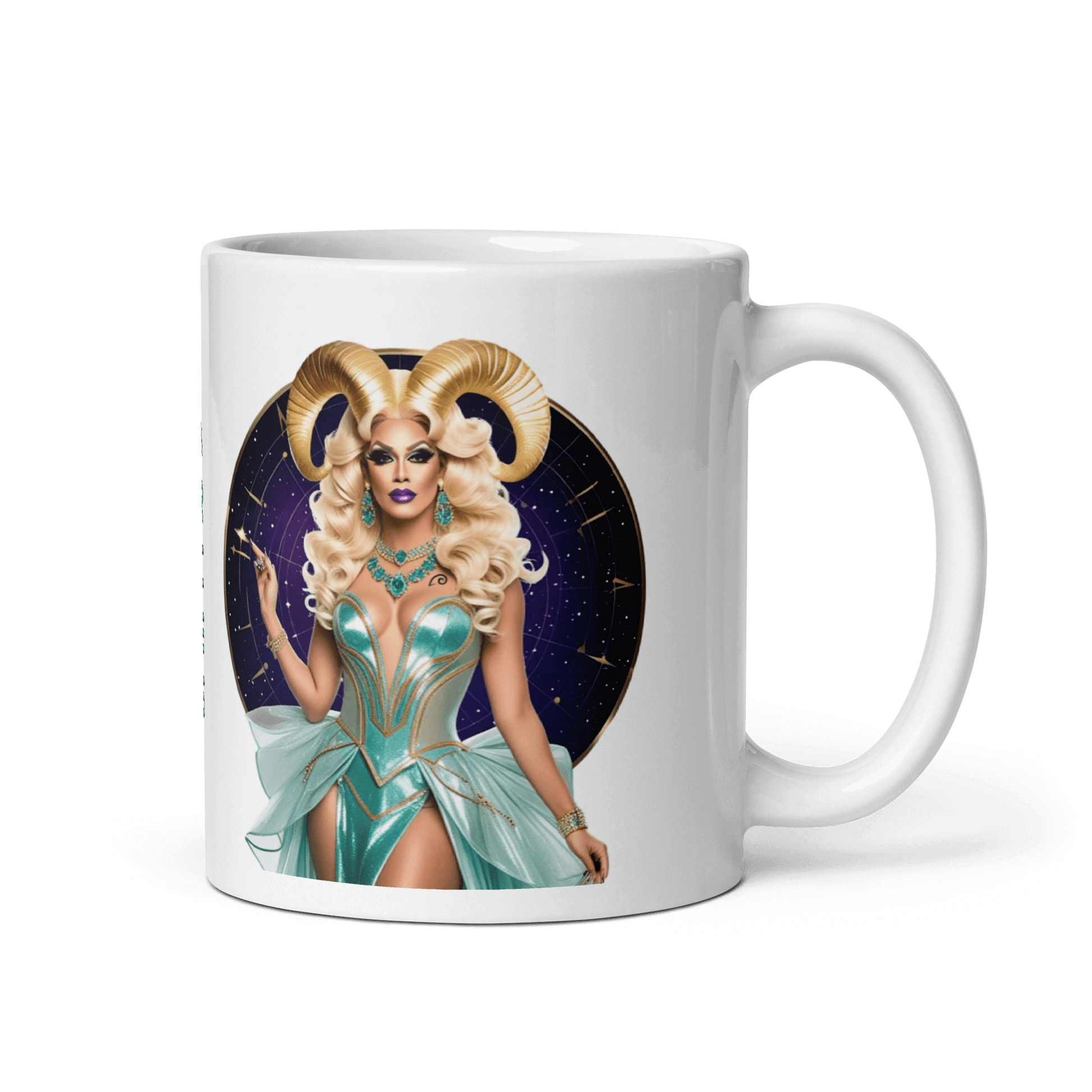 Haus Of Zodiac Mug | Ram-Pagous (Aries) featuring an artistic design of a glamorous character.
