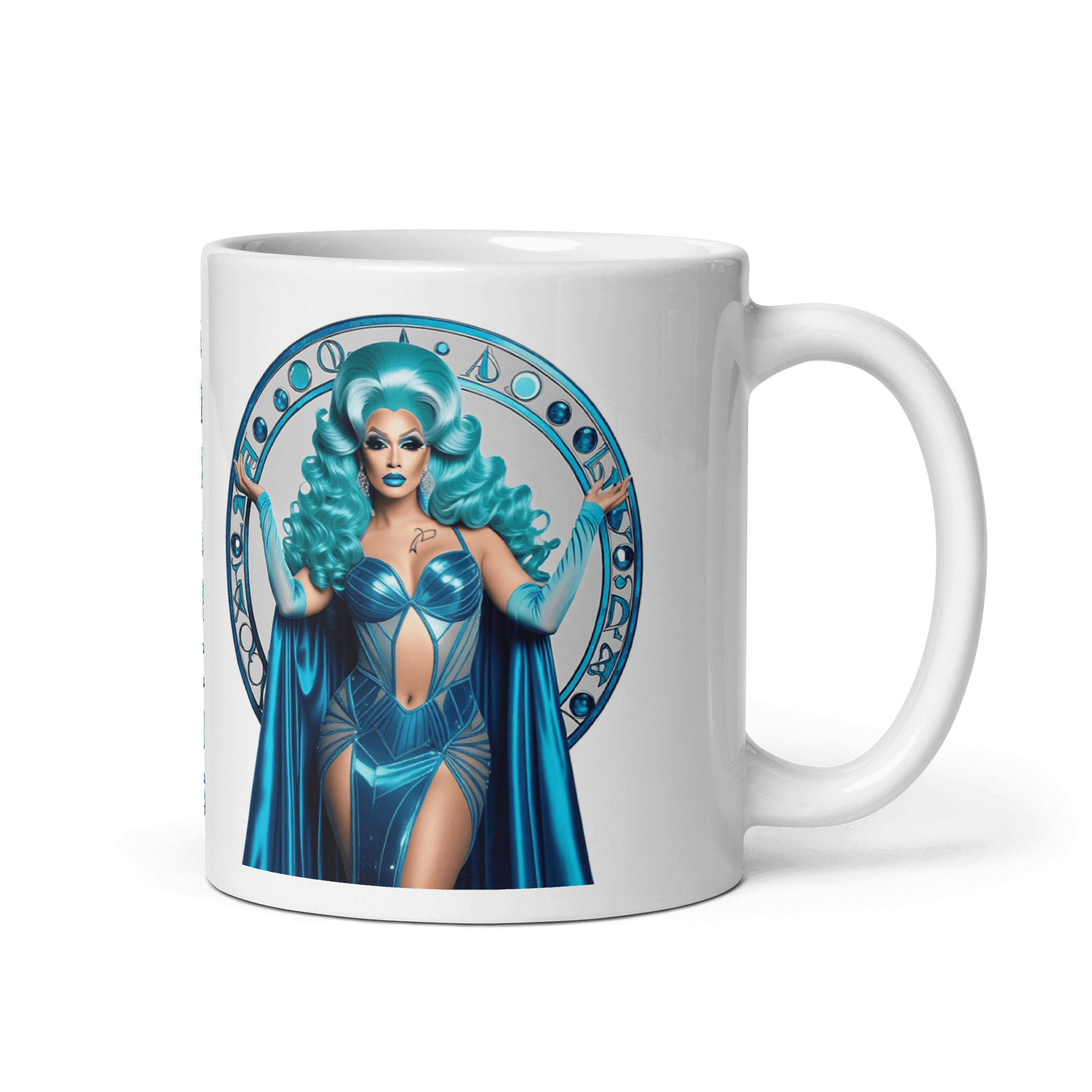 Haus Of Zodiac Mug | Aqua D'Aura (Aquarius) featuring a stunning aqua blue design and a bold artistic print.