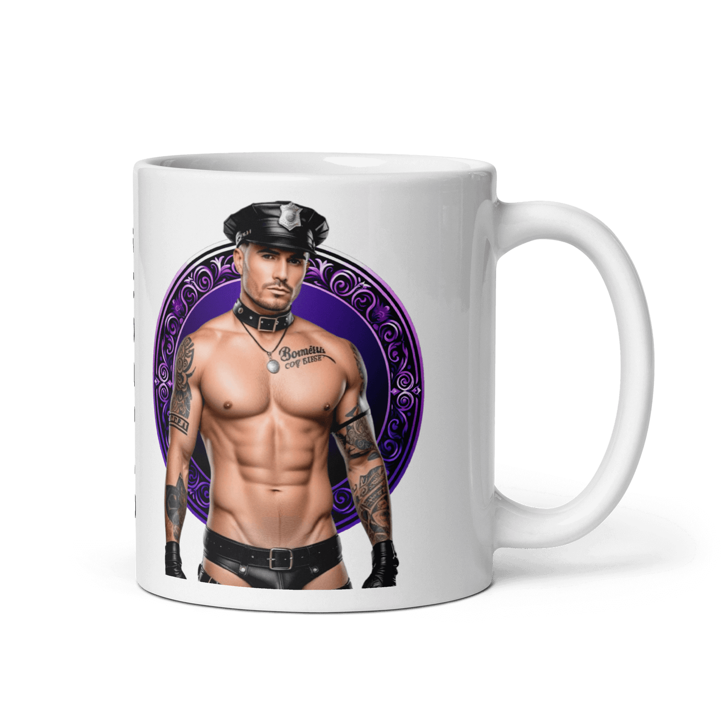 Haus Of Zodiac Mug | Leatherman Kane (Scorpio) featuring a bold design with a muscular man in a police outfit.