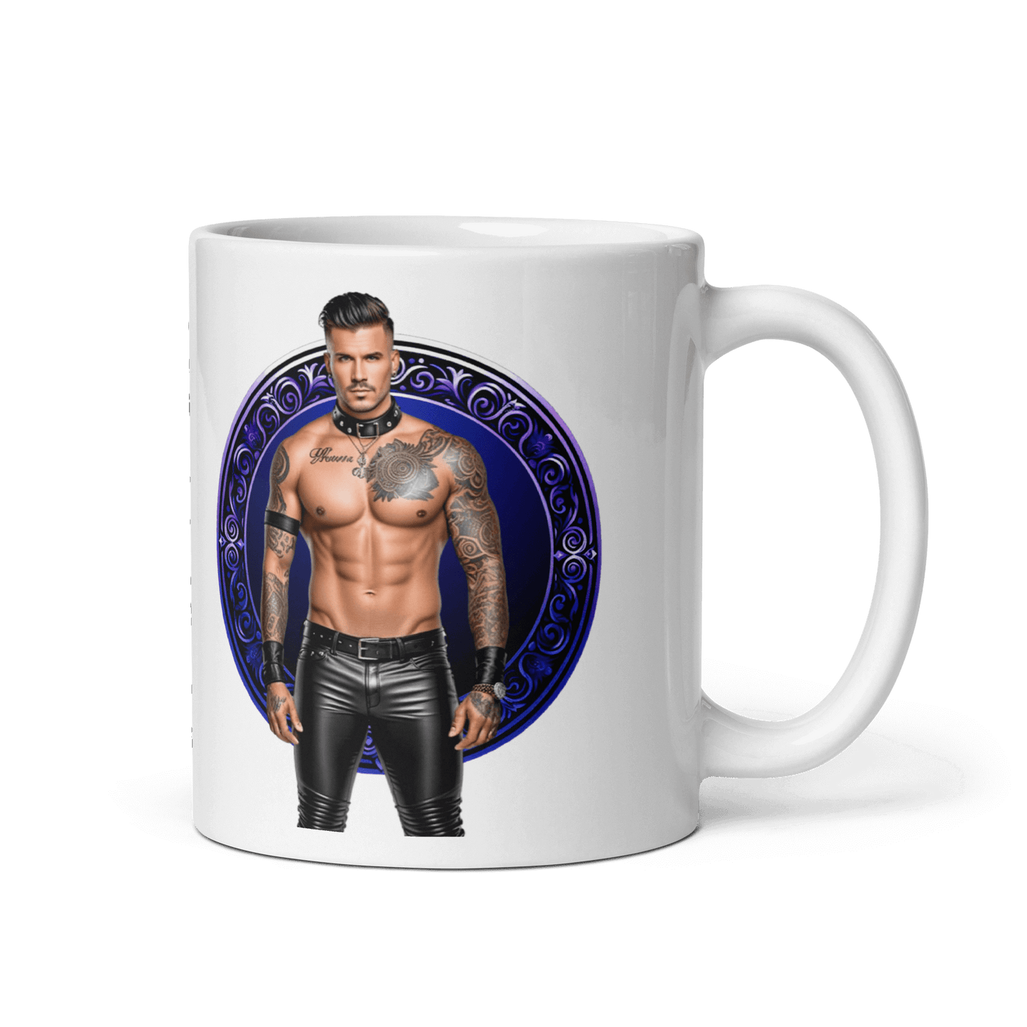 Haus Of Zodiac Mug | Leatherman Dash (Sagittarius) featuring a muscular man with tattoos on a glossy ceramic mug.