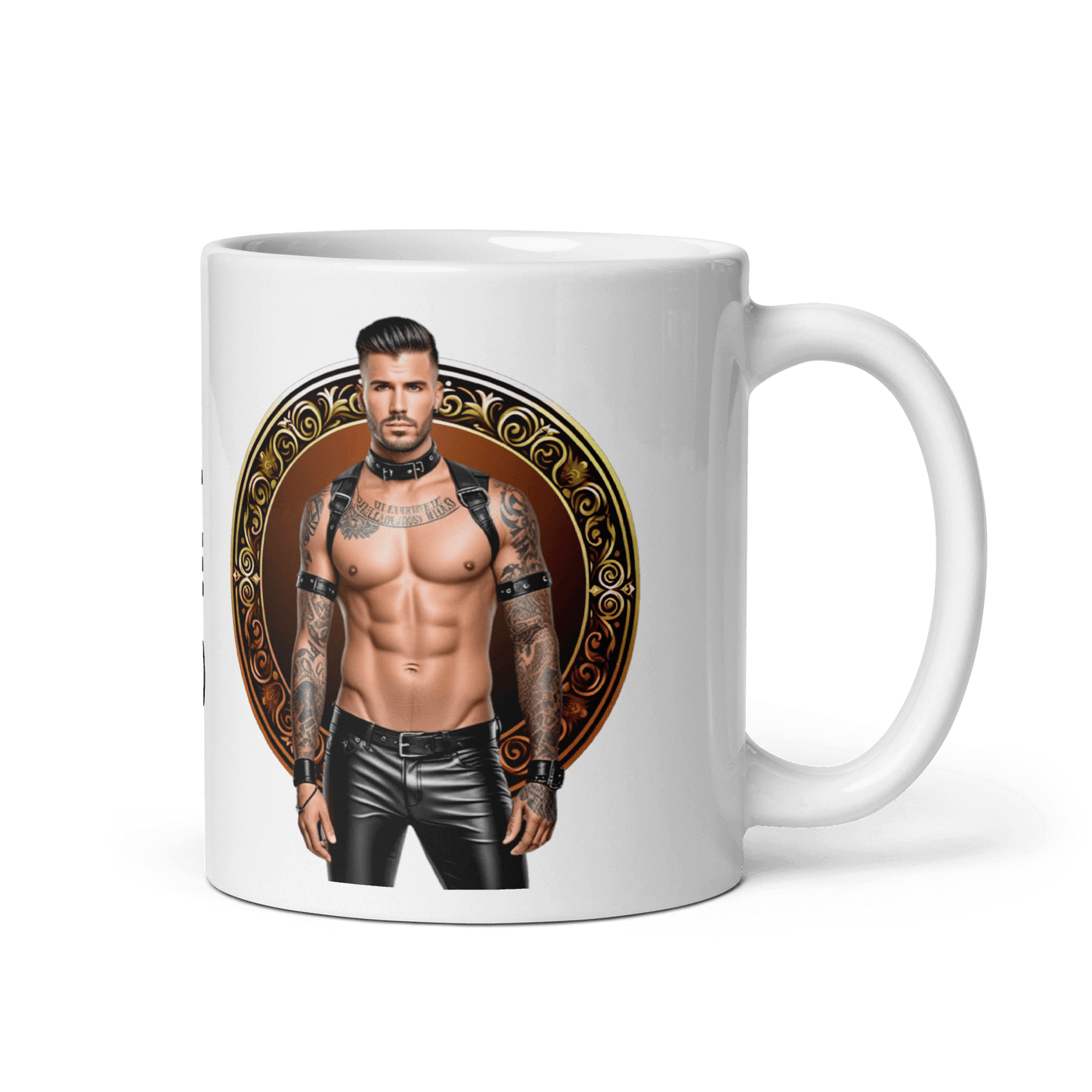 Haus Of Zodiac Mug | Leatherman Rex (Leo) with an artistic design featuring a muscular man.