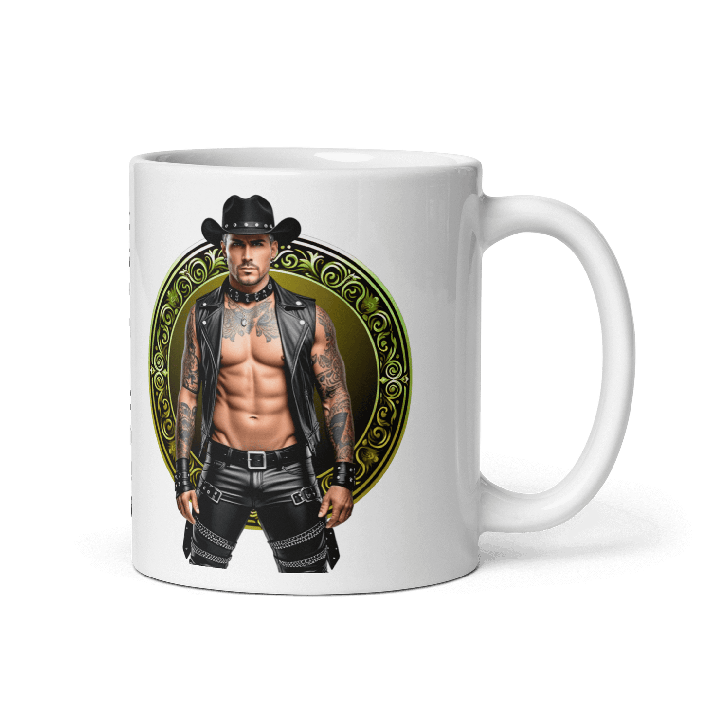 Haus Of Zodiac Mug | Leatherman Sterling (Capricorn) featuring a stylish male in leather attire.