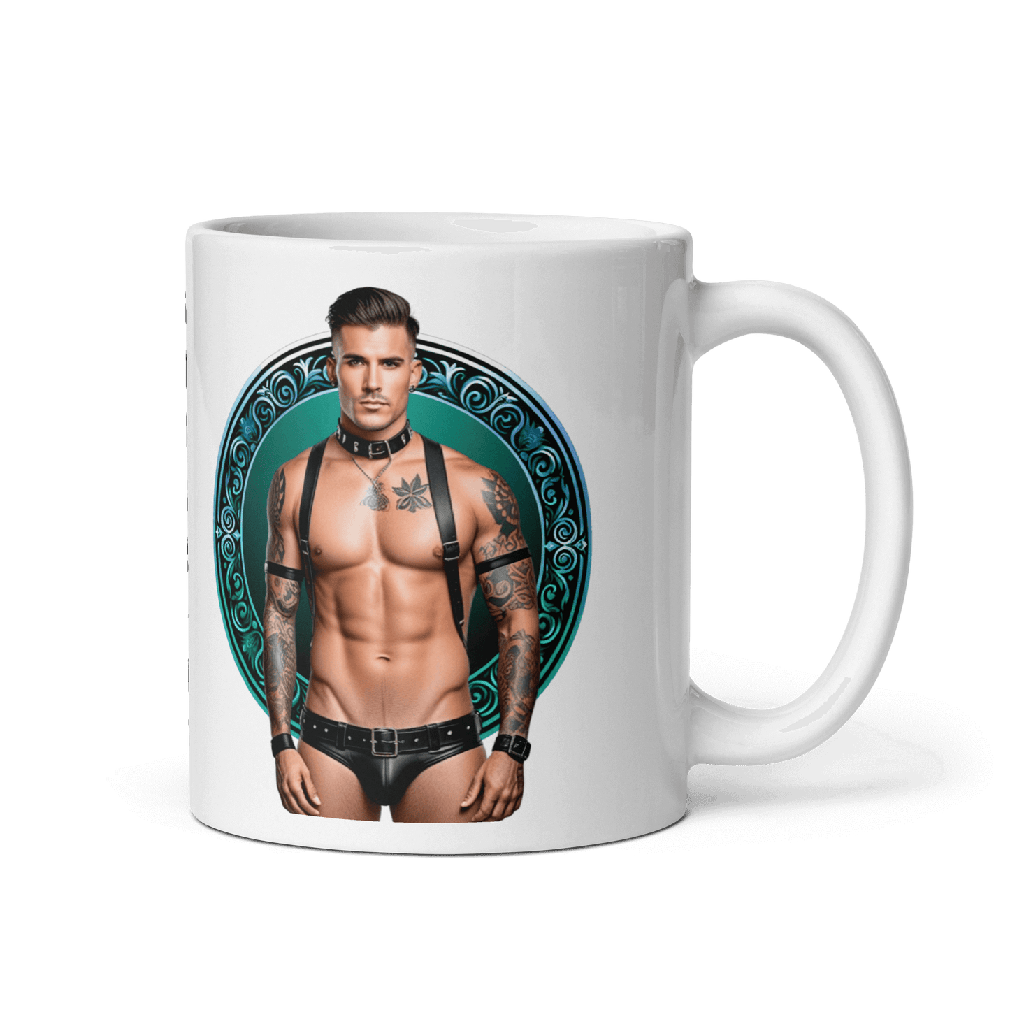 Haus Of Zodiac Mug | Leatherman Kai (Aquarius) featuring a stylish design with a muscular model.