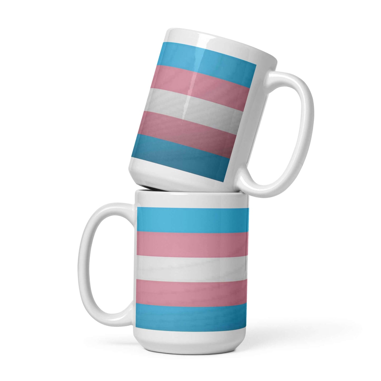 Transgender Pride Mug featuring a colorful design with pink and blue stripes.
