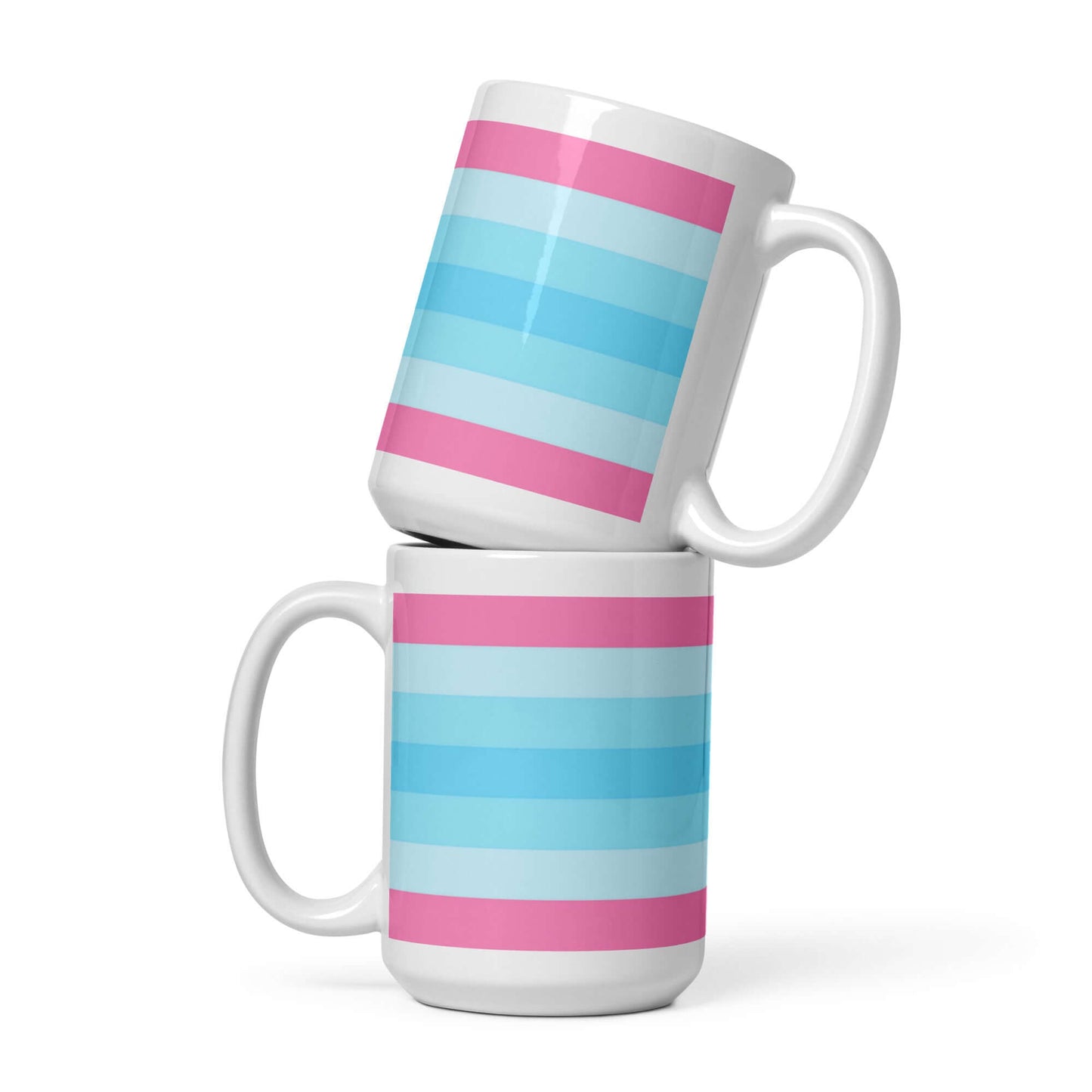 Transmasc Pride Mug featuring a bold striped design in blue and pink, perfect for any beverage.
