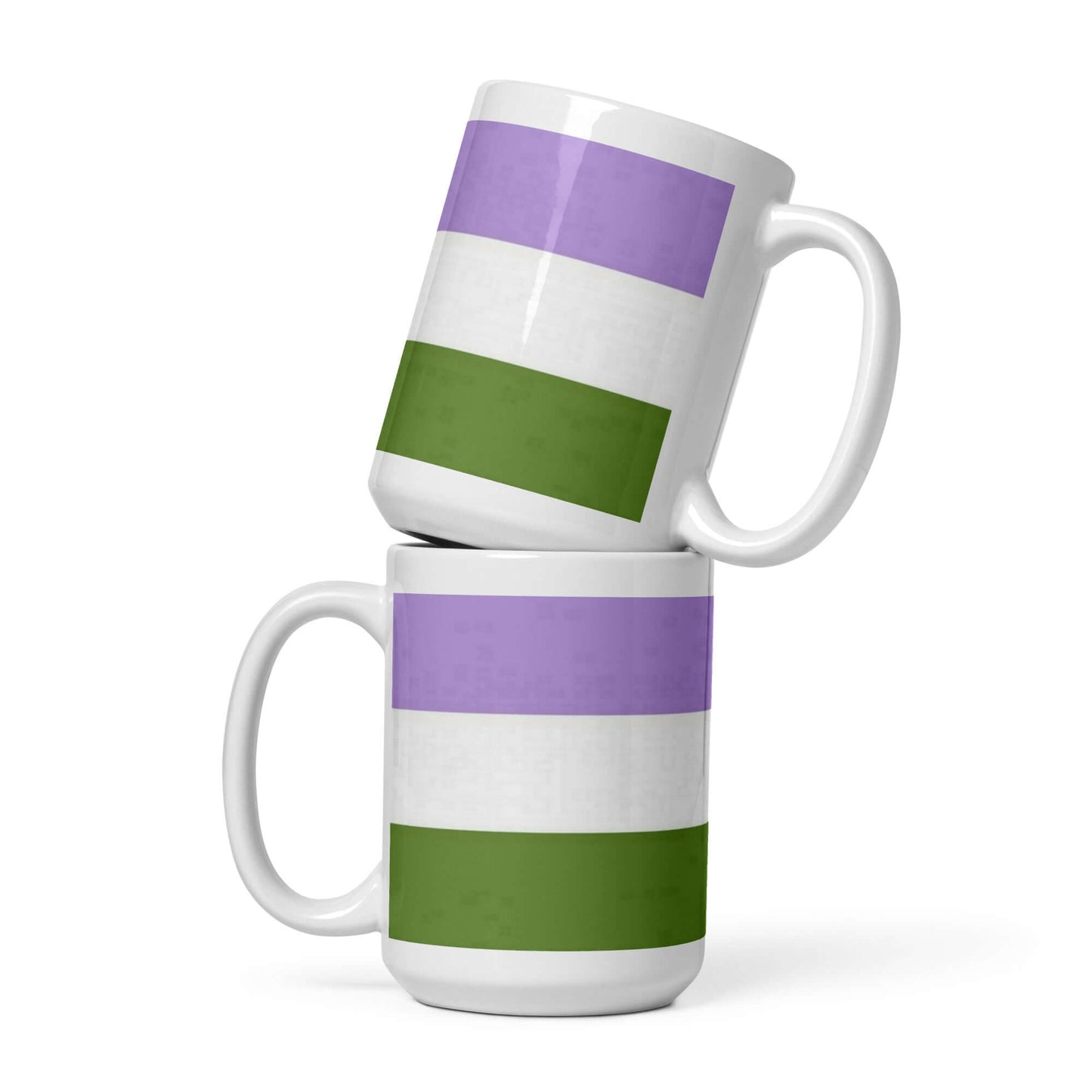 Genderqueer Nonbinary Pride Mug stacked with green and purple horizontal stripes.