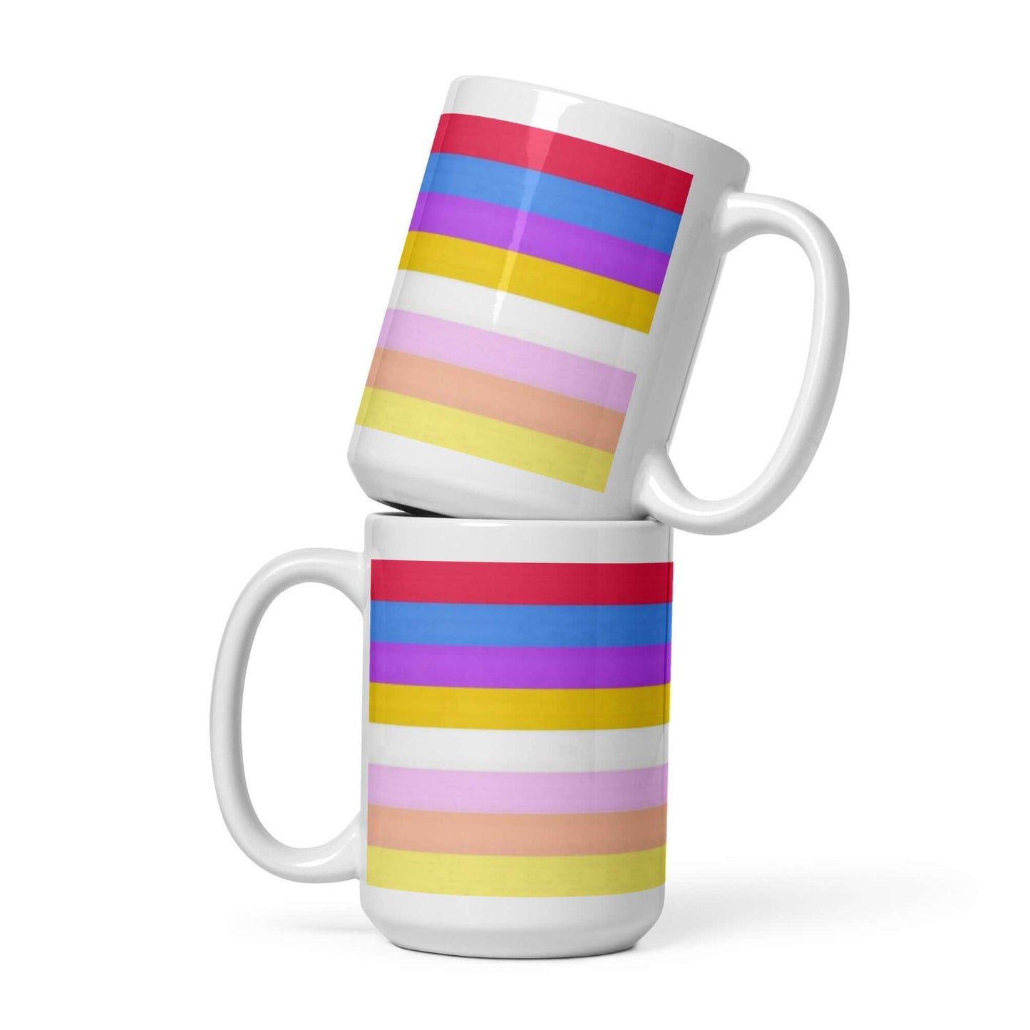 Pangender Pride Mug design featuring vibrant colors stacked on top of each other for a stylish look.