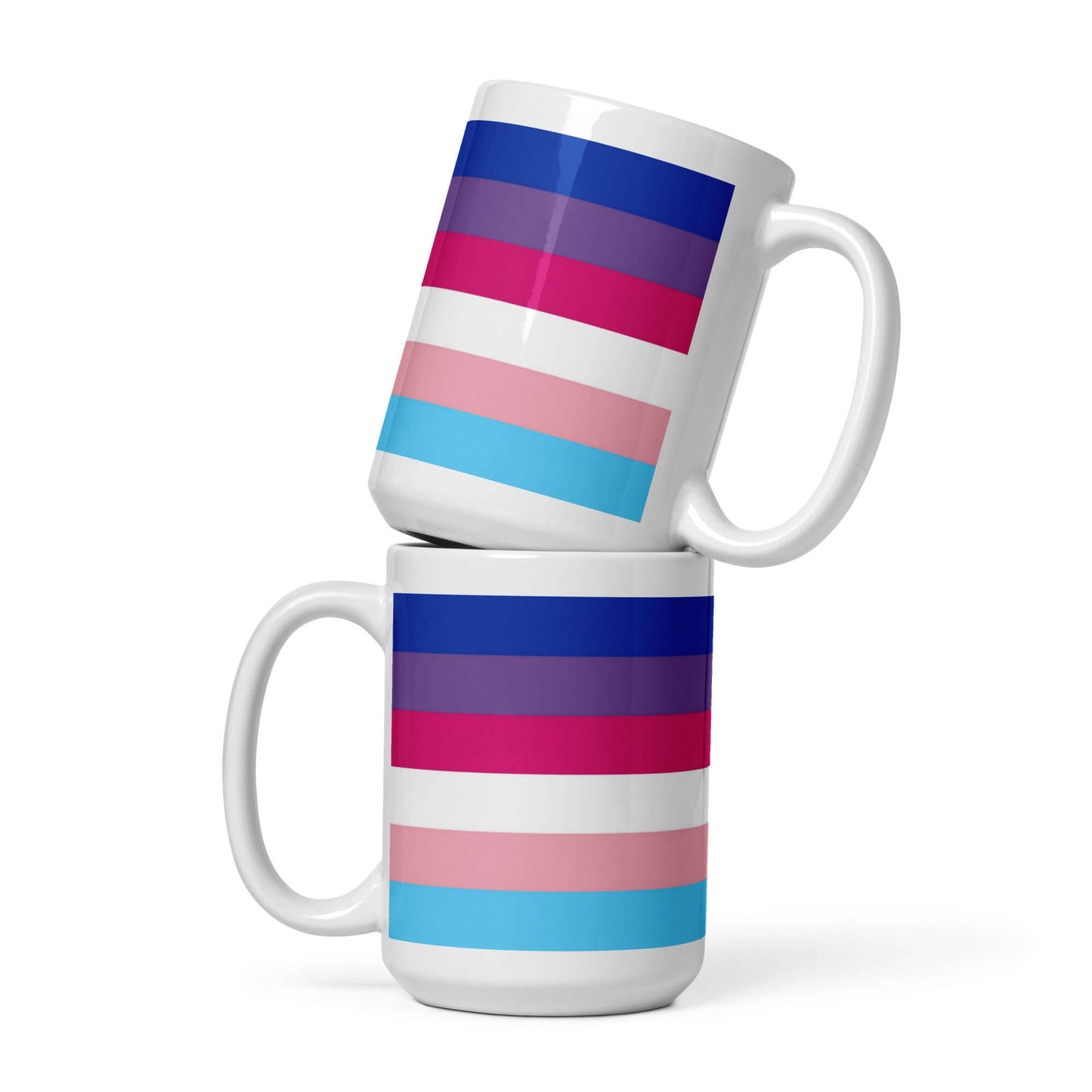 Transgender Bisexual III Pride Mug featuring vibrant colors and stripes, perfect for coffee or tea enjoyment.