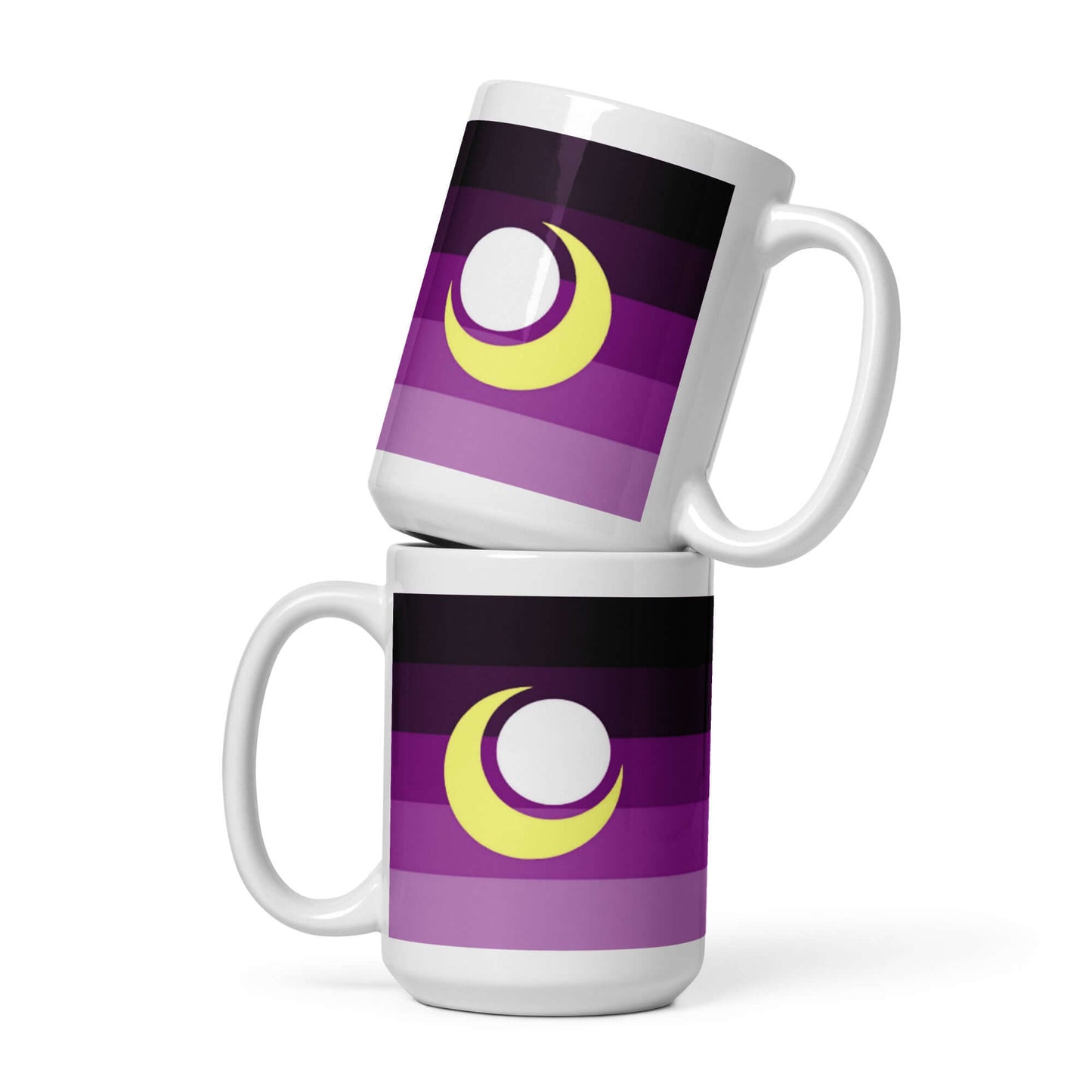 Enbian Pride Mug featuring vibrant purple, black, and yellow design, perfect for coffee or tea.