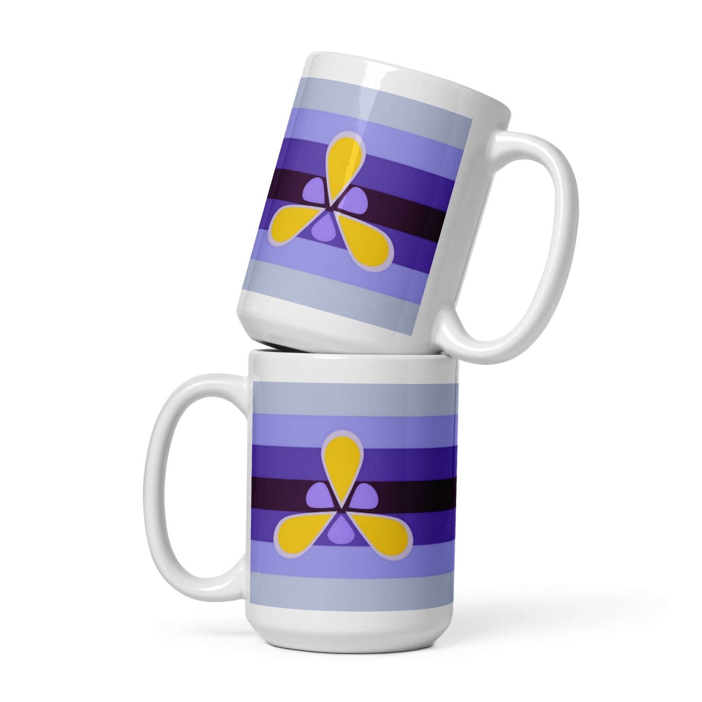 Xenogender Pride Mug featuring a vibrant design in purple and yellow, perfect for hot beverages.