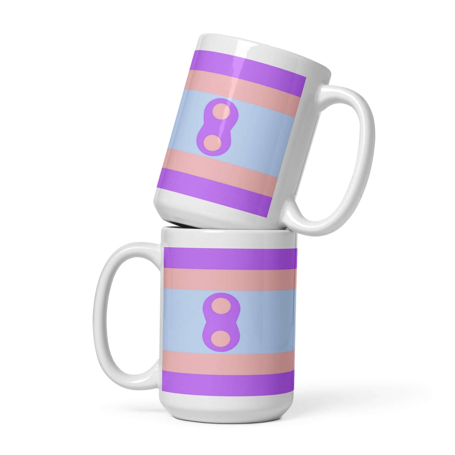 Noninsexual Pride Mug with colorful stripes and number 8 design, perfect for coffee or tea, durable ceramic material.