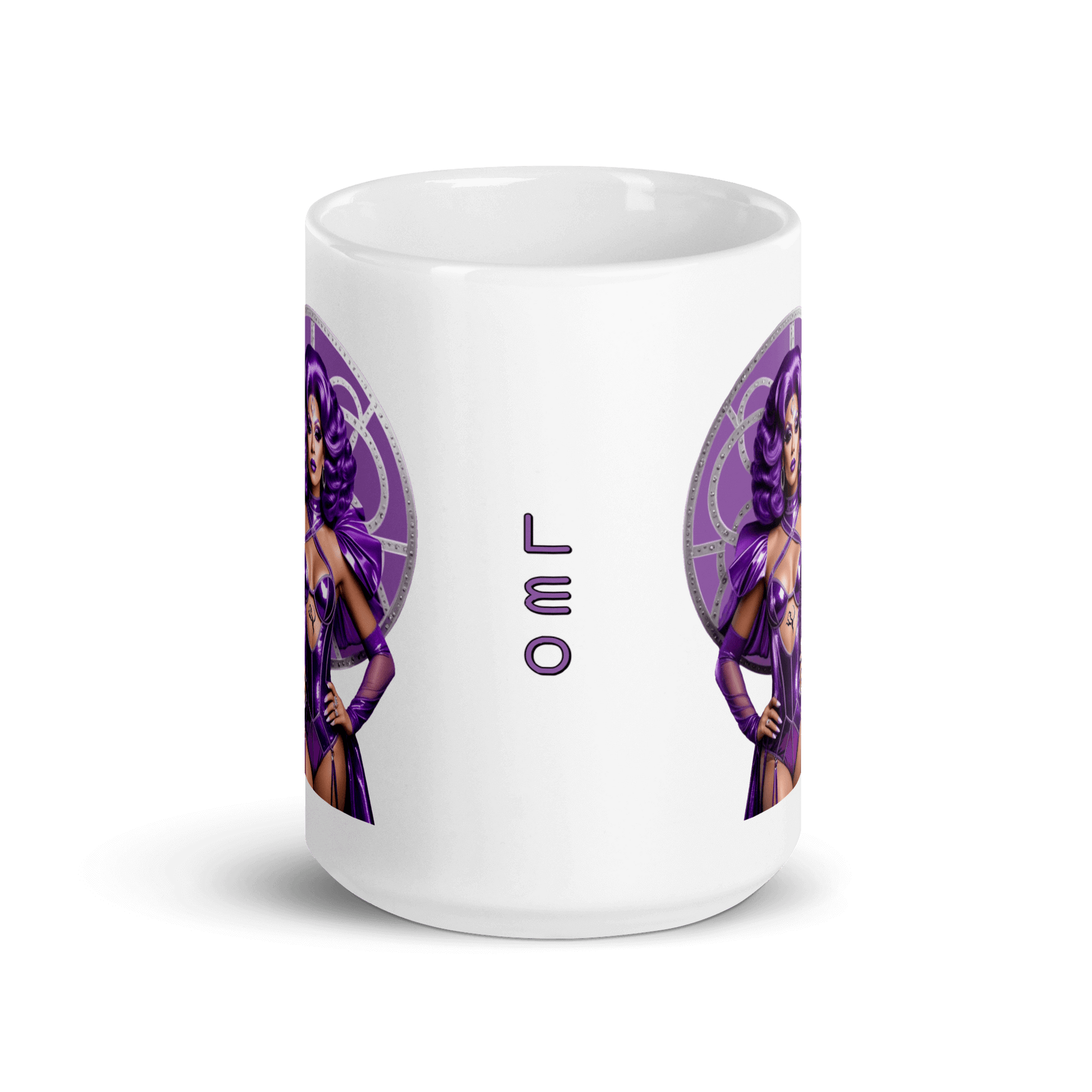Haus Of Zodiac Mug | Leona Lux (Leo) featuring a striking purple design with Leo symbol and character.