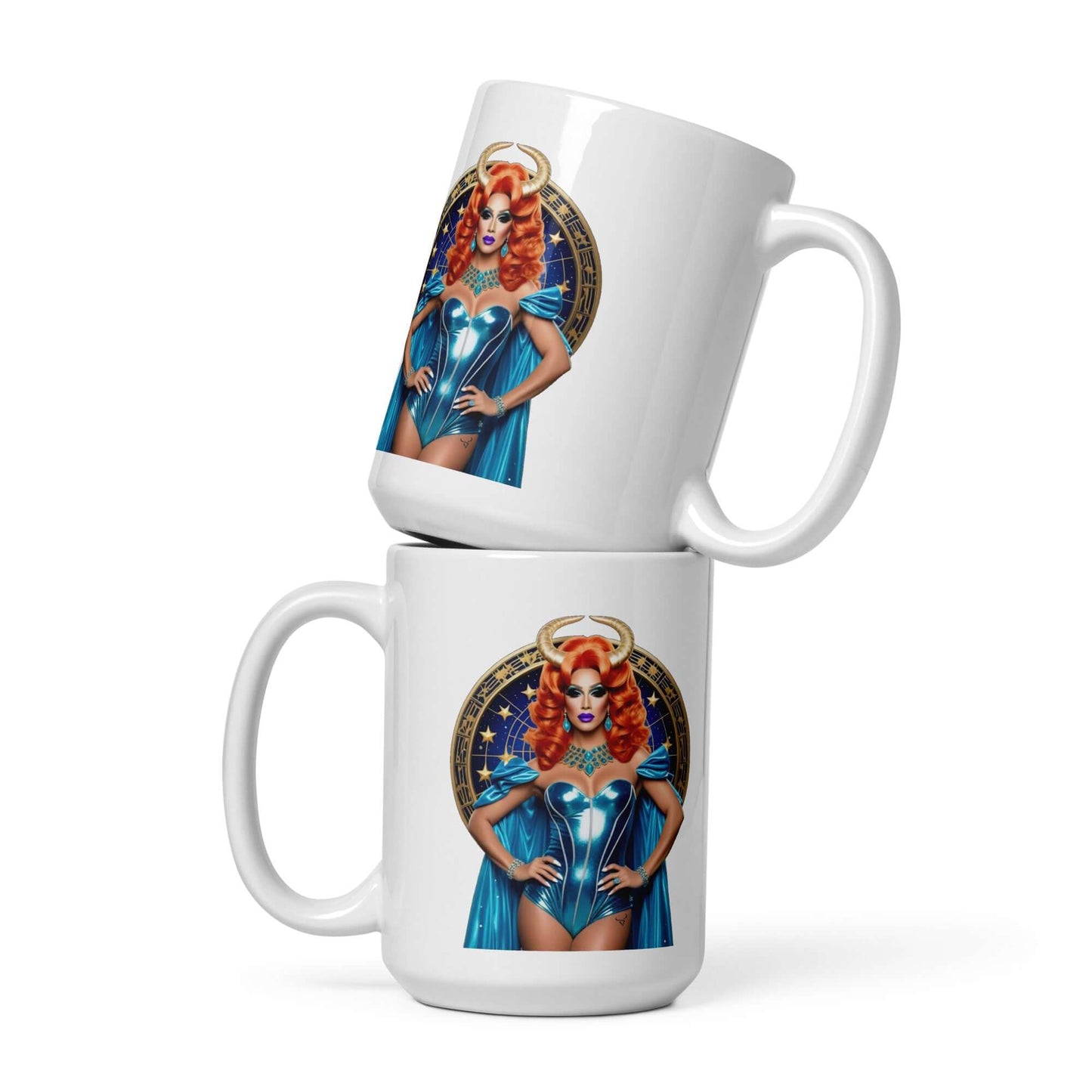 Haus Of Zodiac Mug | Venus De-Milo (Taurus) design featuring a vibrant print on two stacked ceramic mugs.