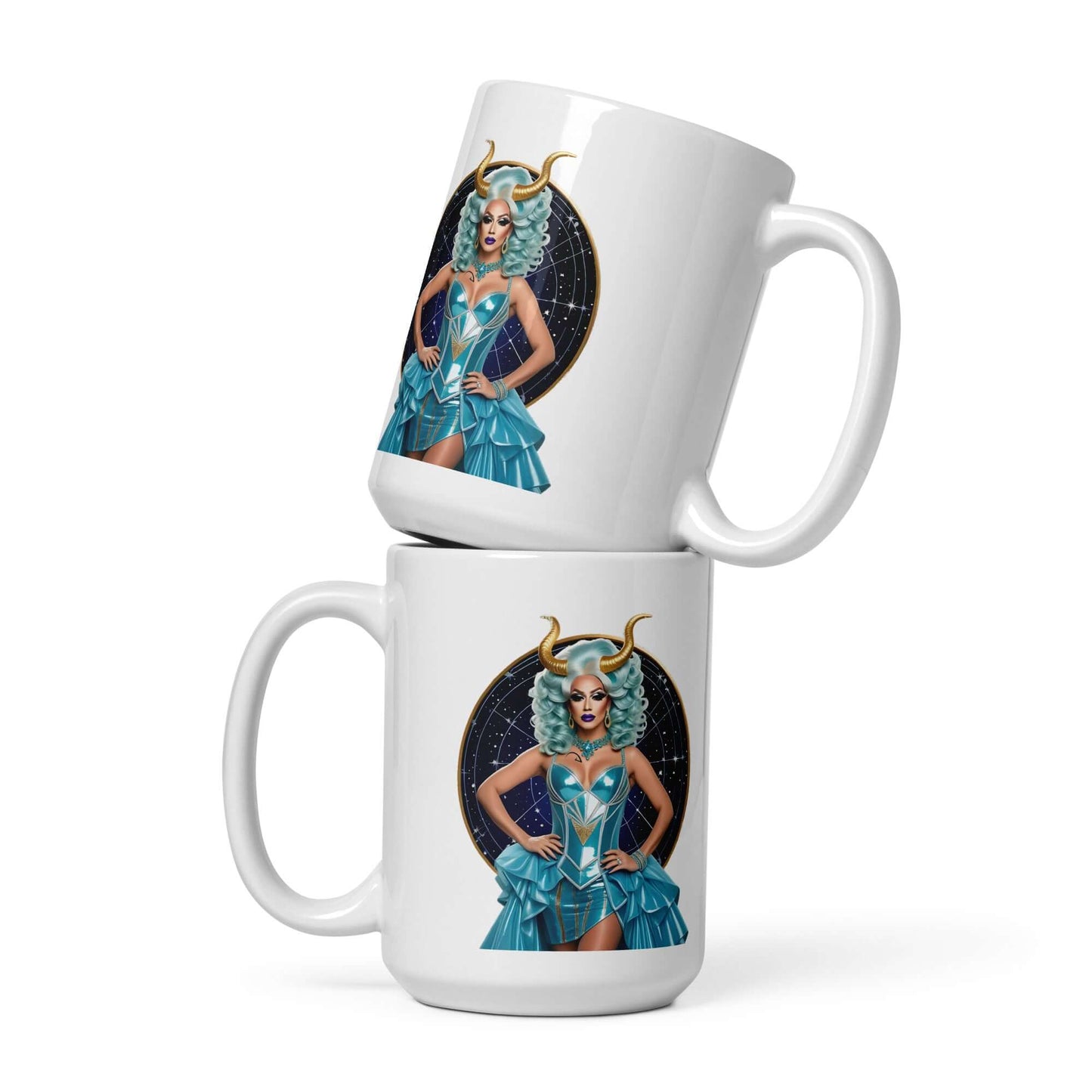 Haus Of Zodiac Mug | Go-Tya Glamour (Capricorn) featuring stacked mugs with vibrant design.